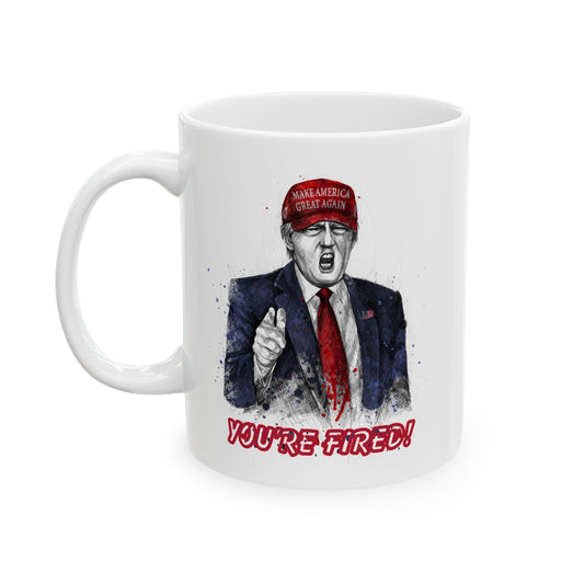 Trump "YOU'RE FIRED!" Scribble Art - Ceramic Mug (White, 11oz)