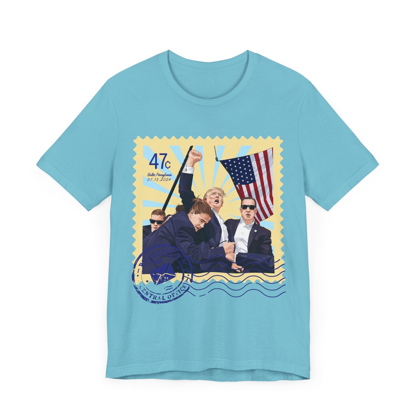 Trump 47c Assassination Defiance Cartoon Art II Postage Stamp - Unisex T-Shirt