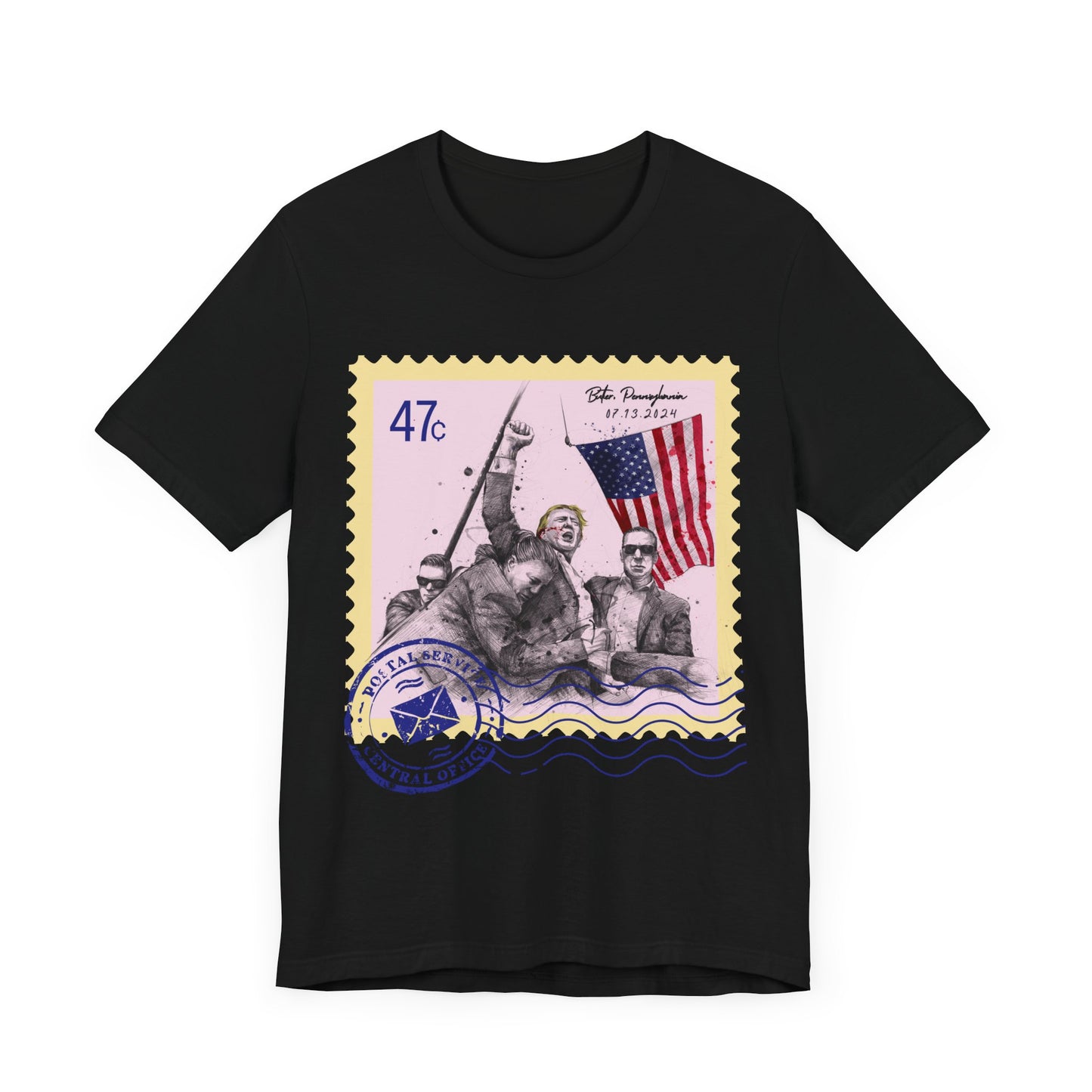 Trump 47c Assassination Defiance Scribble Art Postage Stamp - Unisex T-Shirt