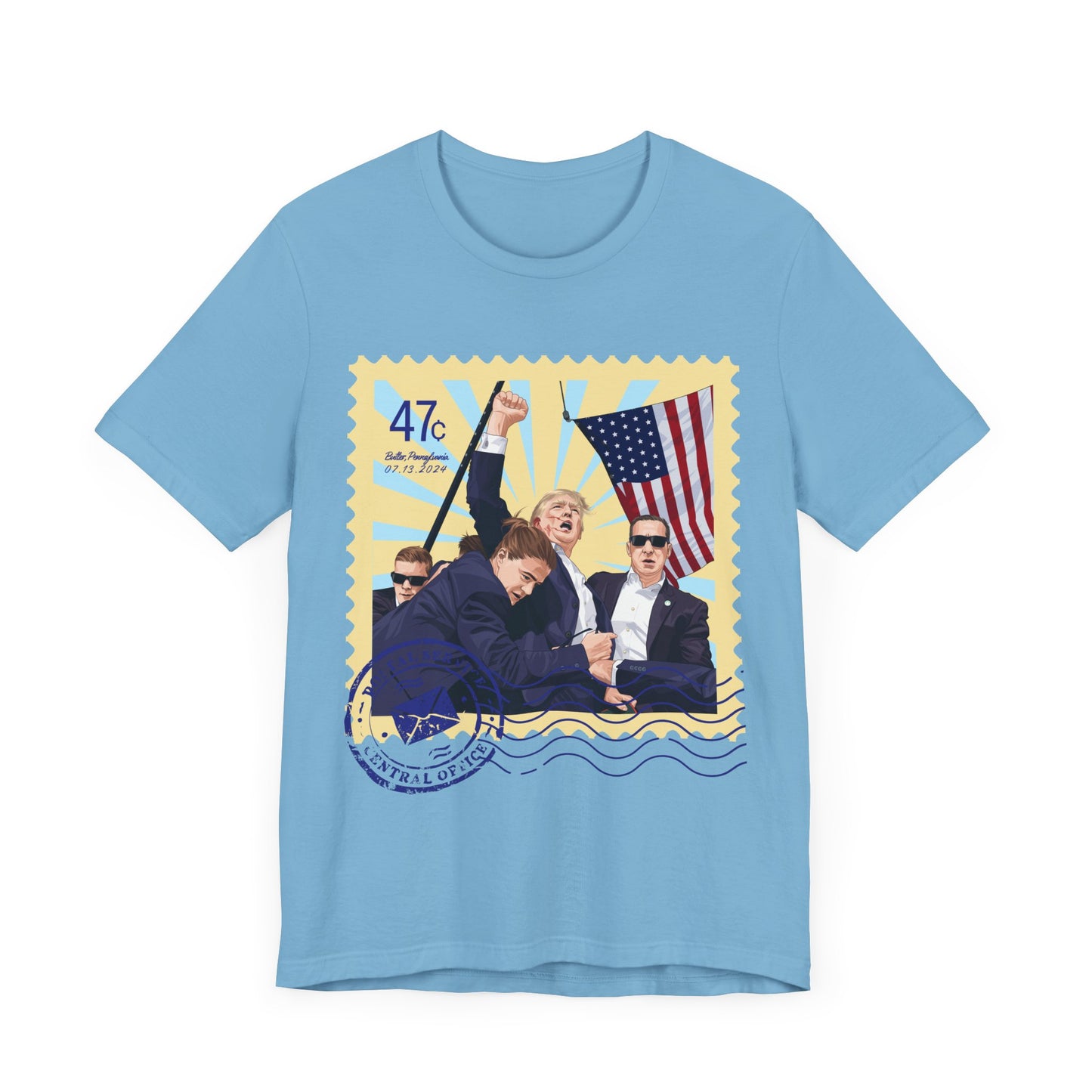 Trump 47c Assassination Defiance Cartoon Art II Postage Stamp - Unisex T-Shirt