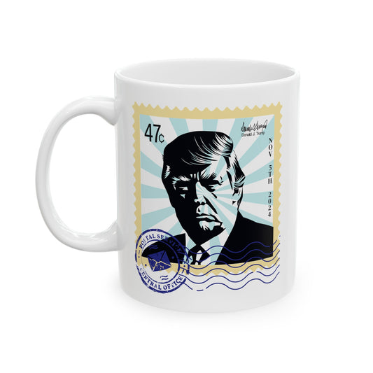 Trump 47c Silhouette Portrait Postage Stamp - Ceramic Mug (White, 11oz)