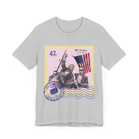 Trump 47c Assassination Defiance Scribble Art Postage Stamp - Unisex T-Shirt