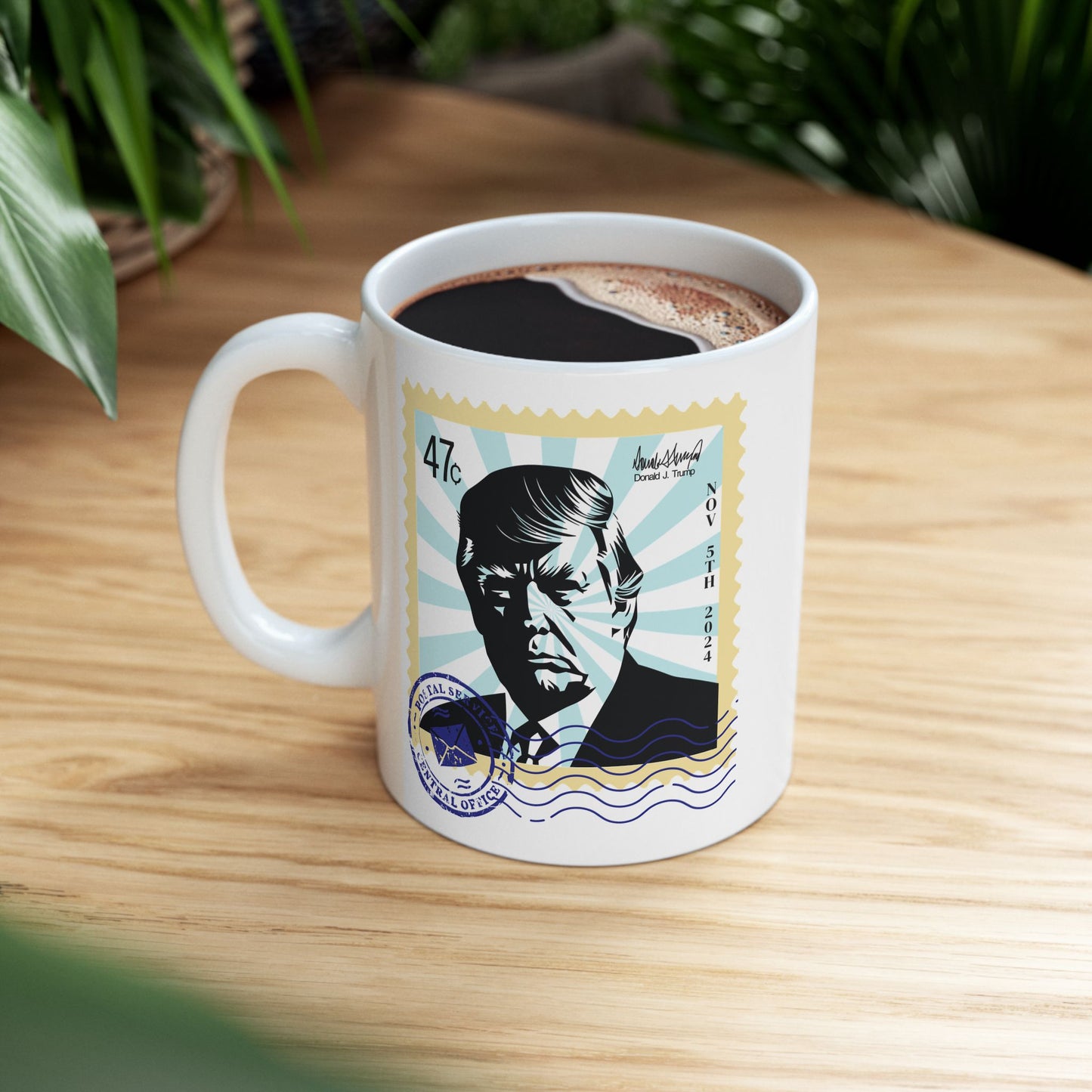 Trump 47c Silhouette Portrait Postage Stamp - Ceramic Mug (White, 11oz)