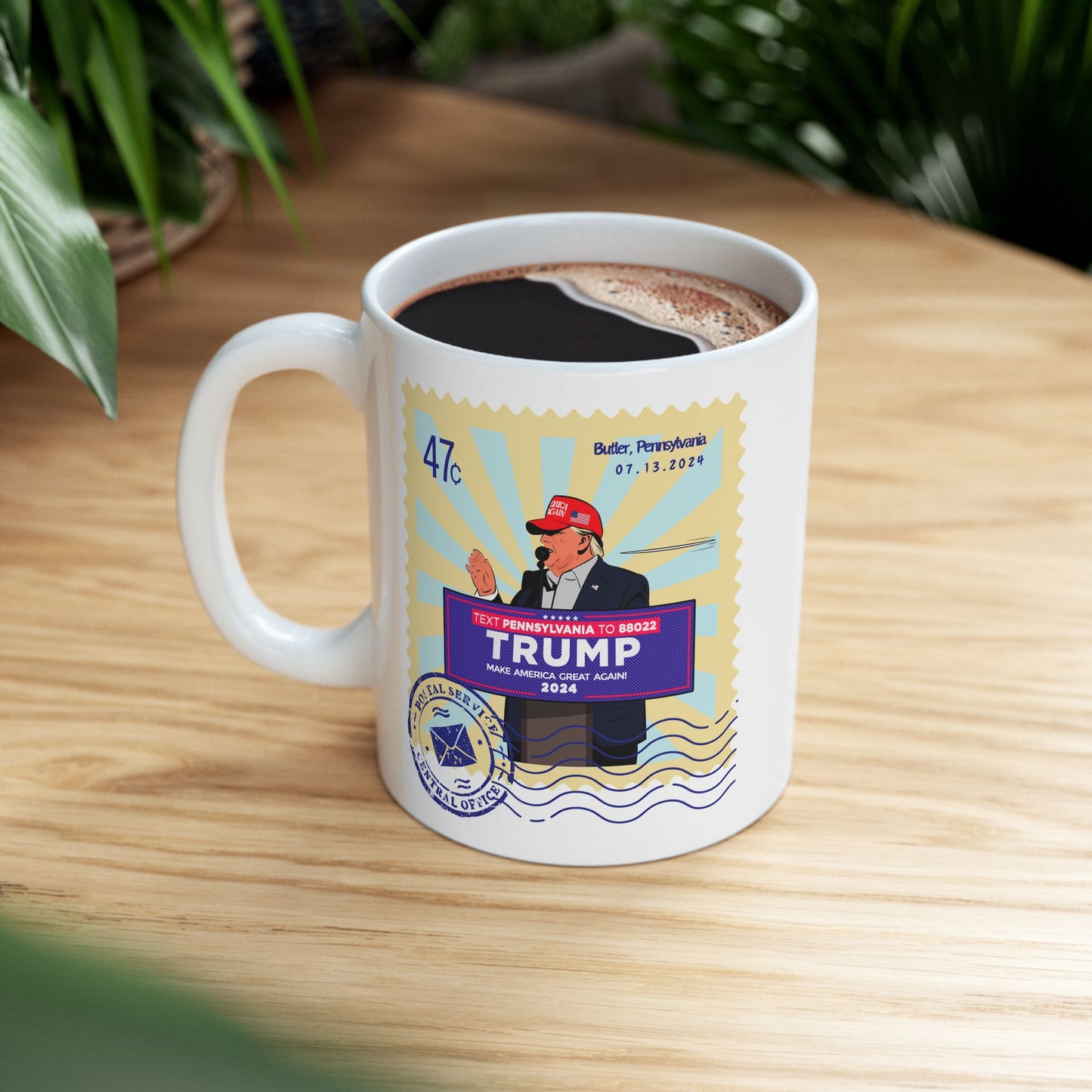 Trump 47c Bullet Dodger II Postage Stamp - Ceramic Mug (White, 11oz)