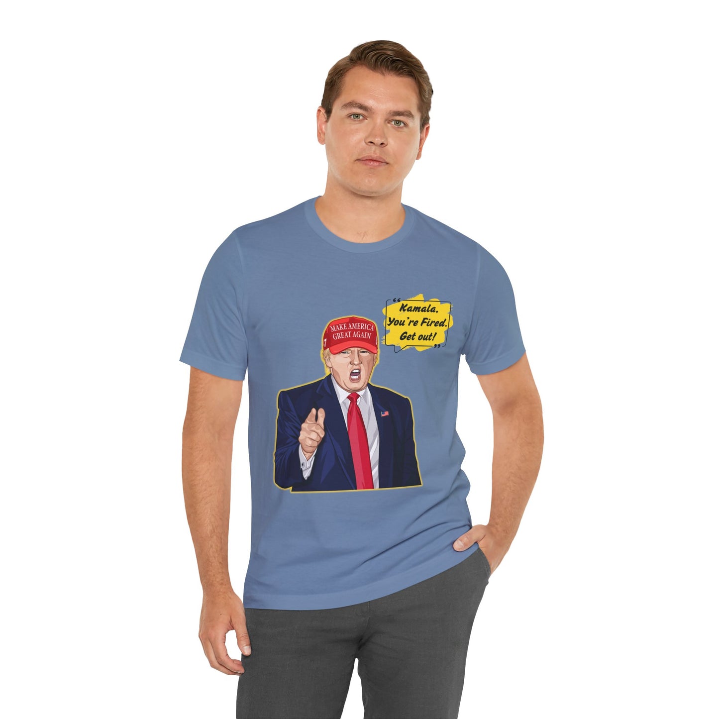 Trump "Kamala, You're Fired. Get Out!" Cartoon Art - Unisex T-Shirt