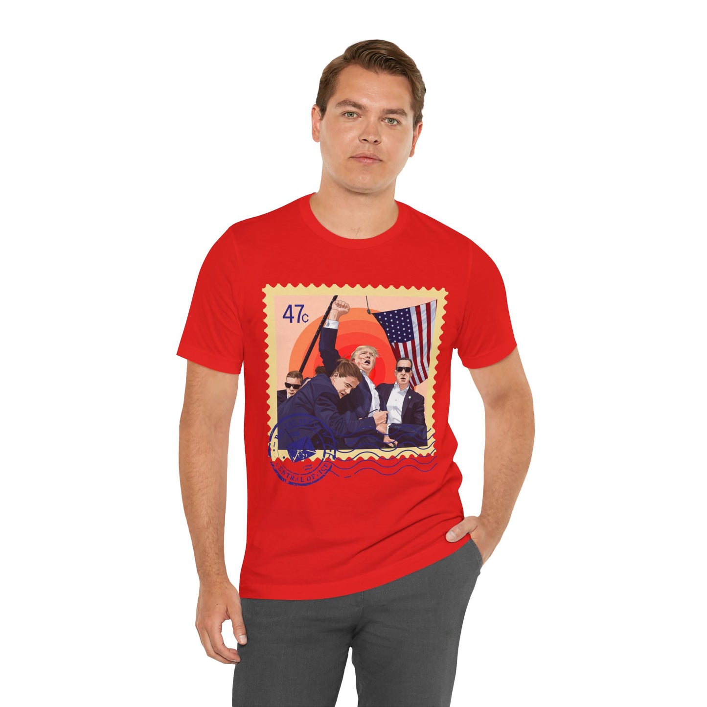 Trump 47c Assassination Defiance Cartoon Art I Postage Stamp - Unisex T-Shirt