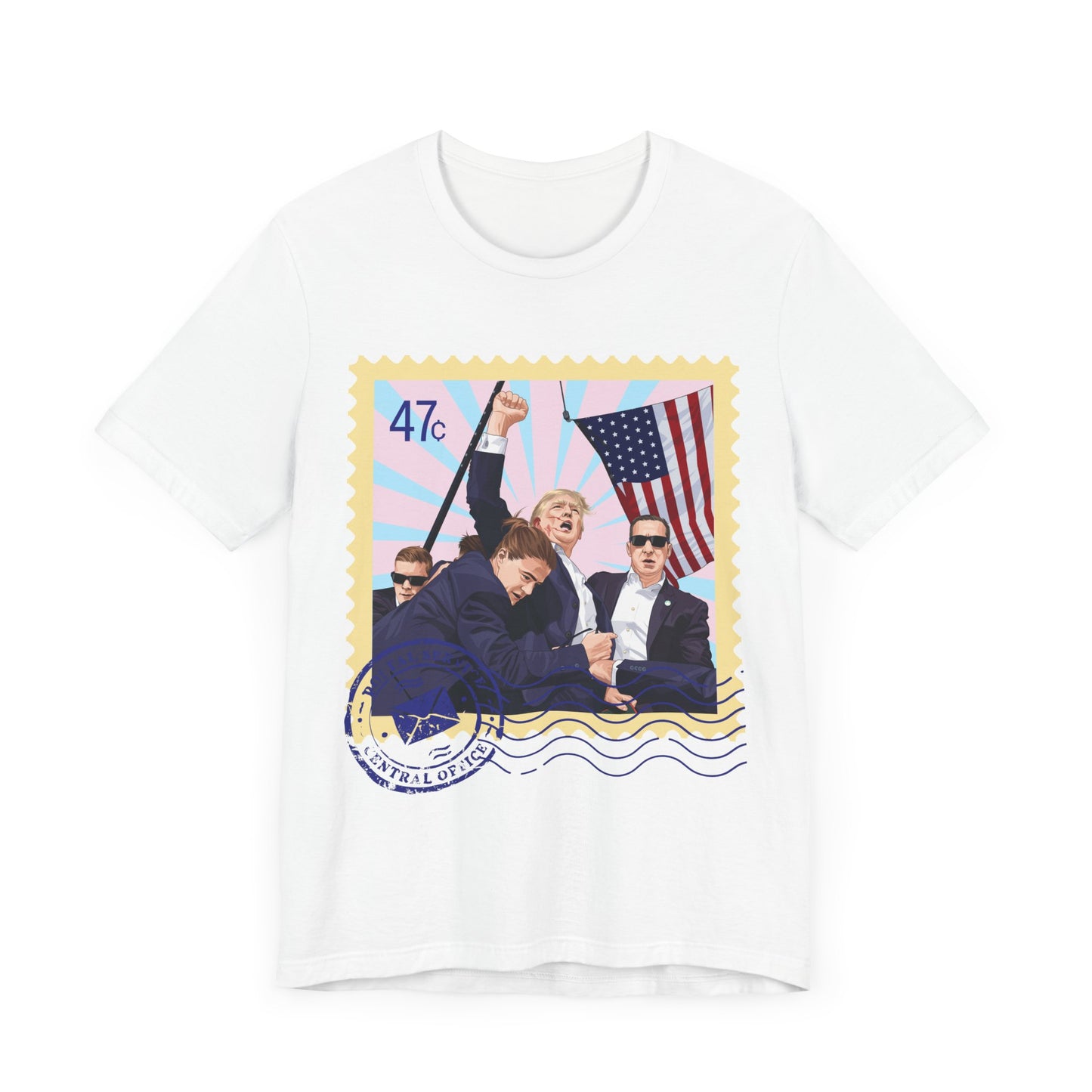 Trump 47c Assassination Defiance Cartoon Art Postage Stamp - Unisex T-Shirt