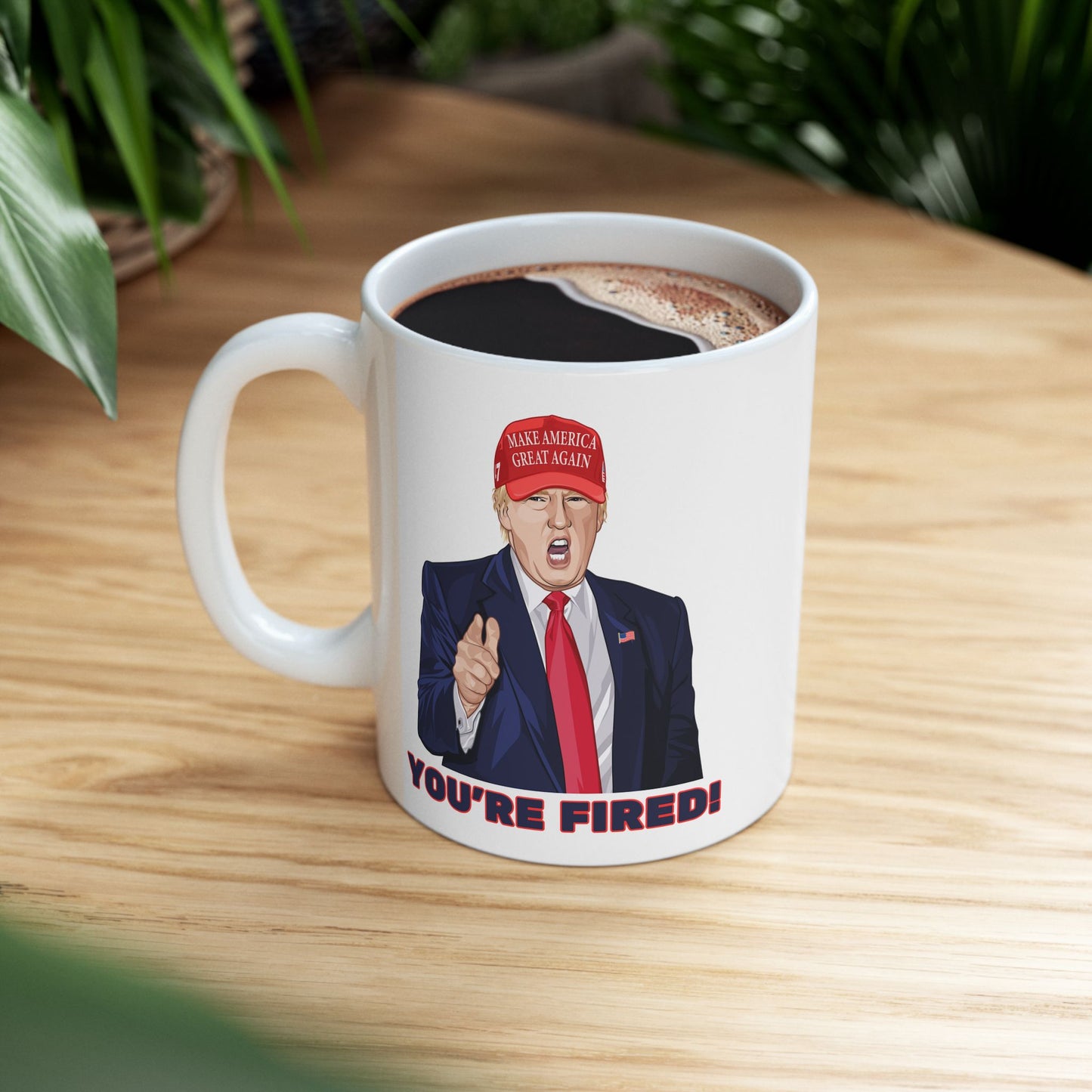 Trump "YOU'RE FIRED!" Cartoon Art - Ceramic Mug (White, 11oz)