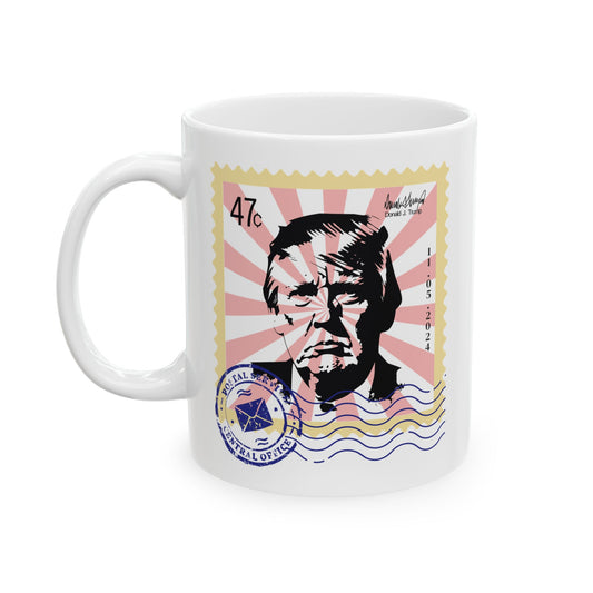 Trump 47c Silhouette Portrait II Postage Stamp - Ceramic Mug (White, 11oz)