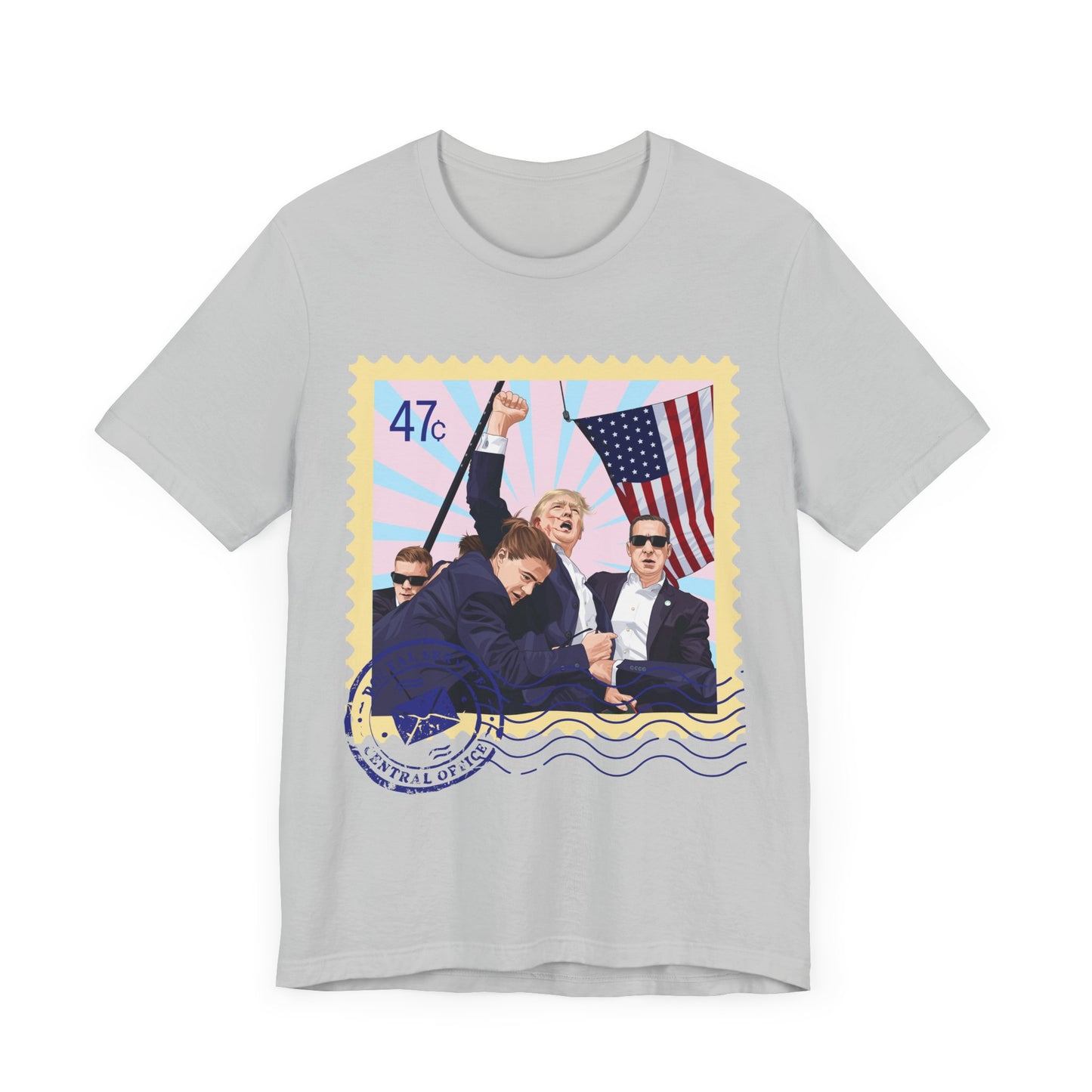 Trump 47c Assassination Defiance Cartoon Art Postage Stamp - Unisex T-Shirt