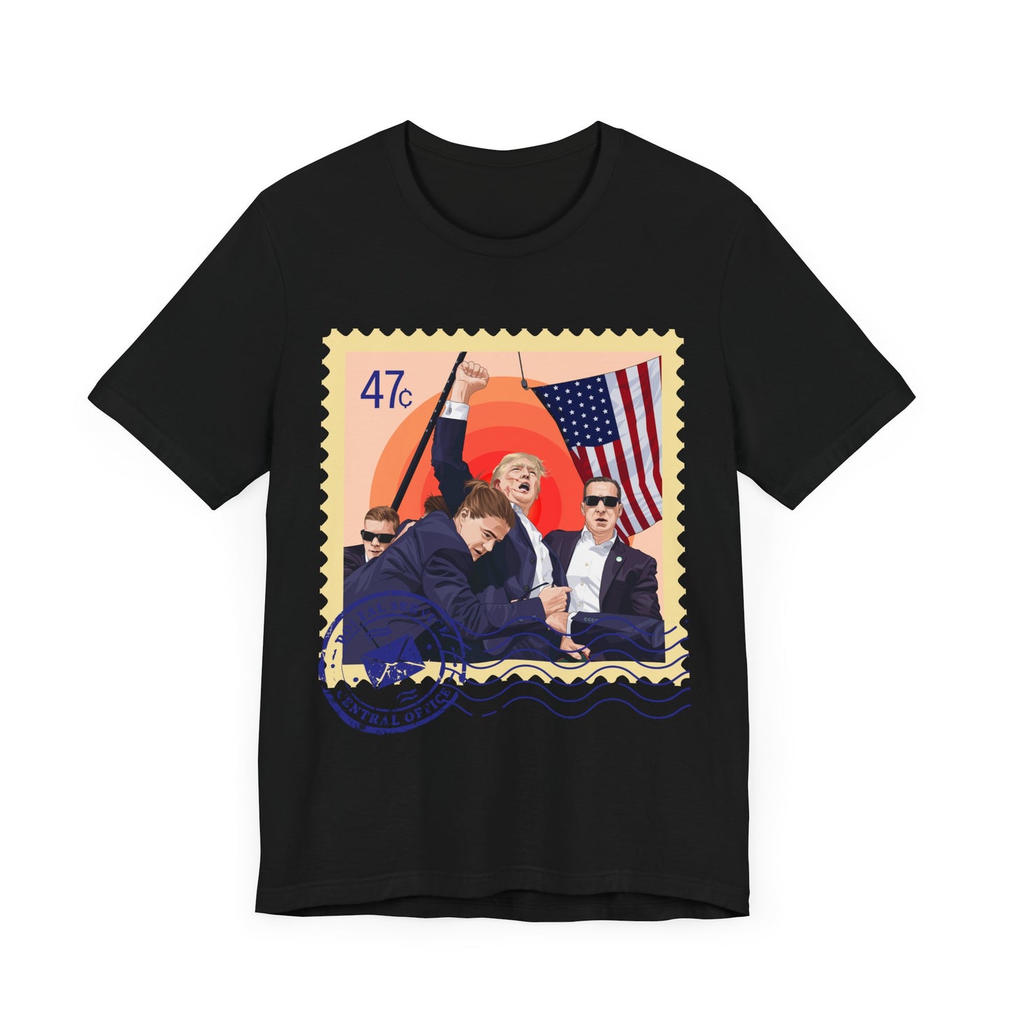 Trump 47c Assassination Defiance Cartoon Art I Postage Stamp - Unisex T-Shirt