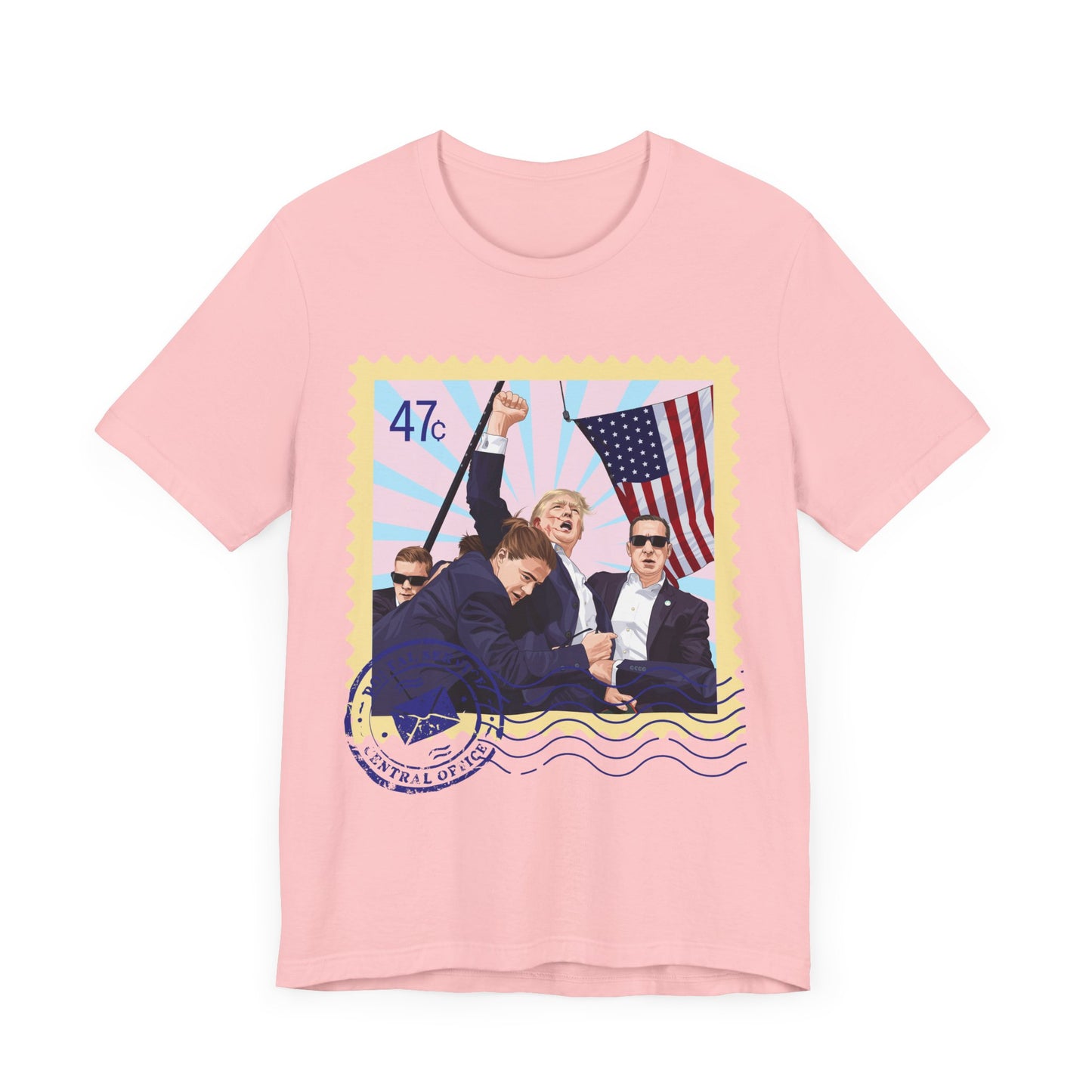 Trump 47c Assassination Defiance Cartoon Art Postage Stamp - Unisex T-Shirt