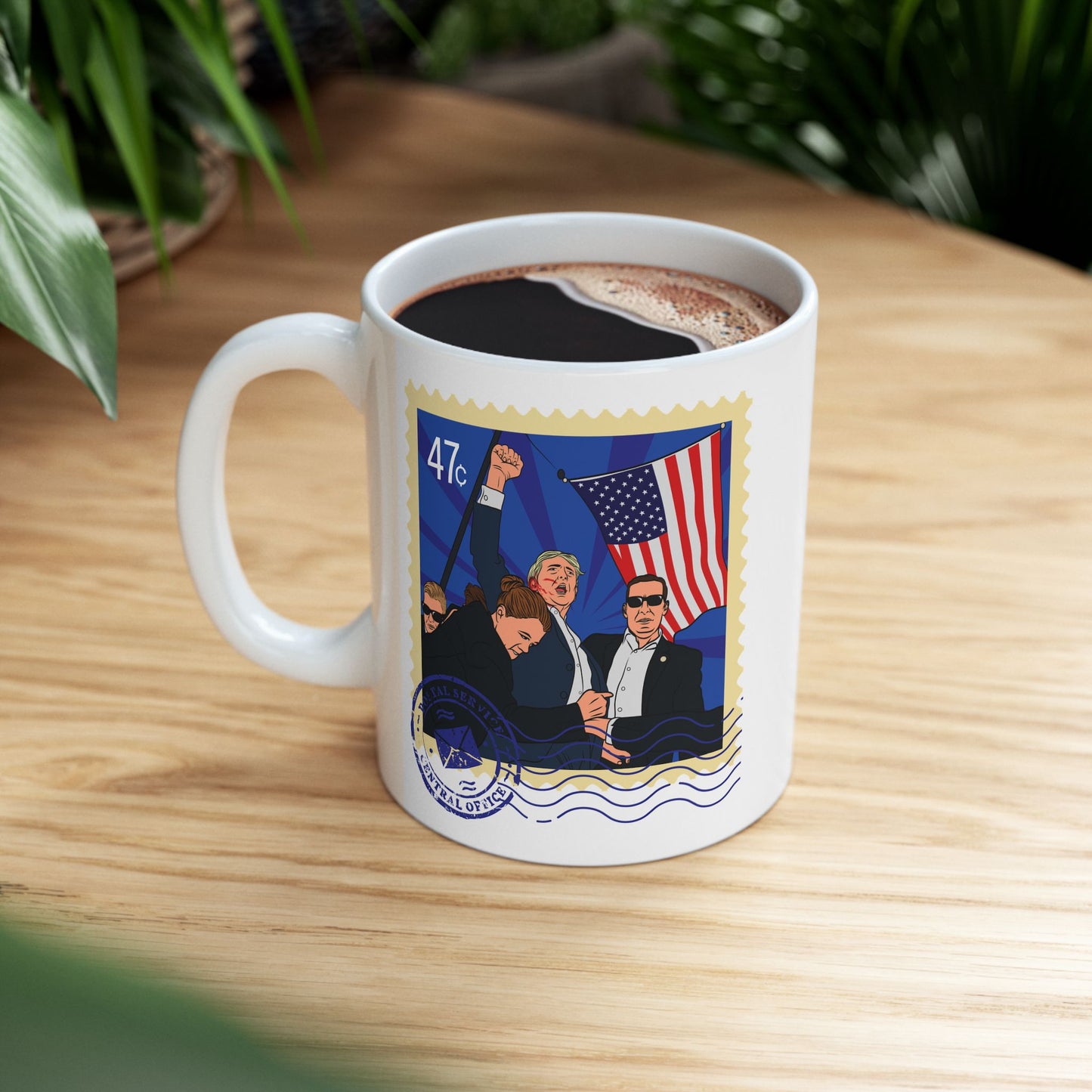 Trump 47c Assassination Defiance Pop Art Postage Stamp - Ceramic Mug (White, 11oz)