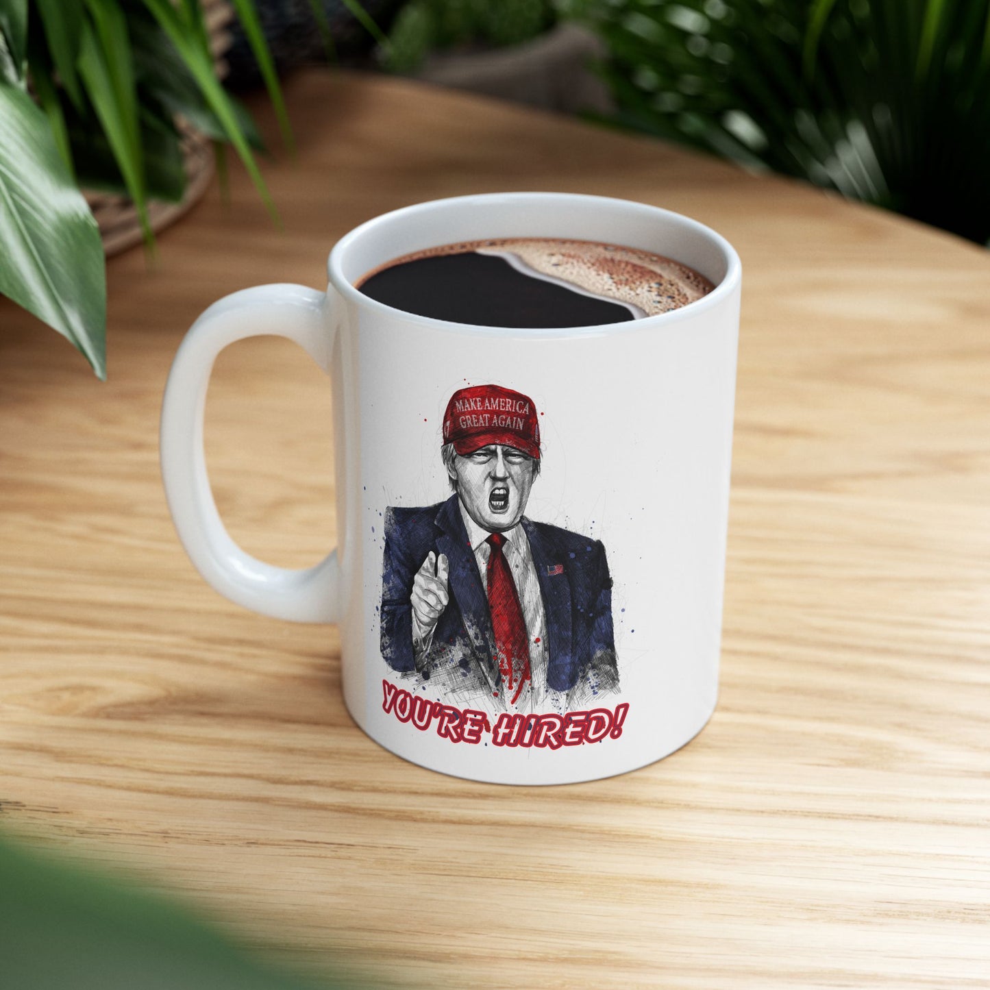 Trump "YOU'RE HIRED!" Scribble Art - Ceramic Mug (White, 11oz)