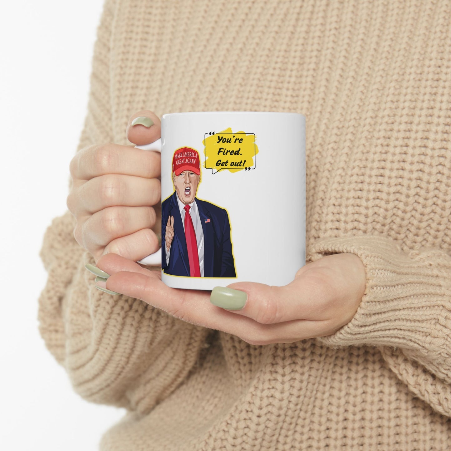 Trump "YOU'RE FIRED!" Cartoon Art IV - Ceramic Mug (White, 11oz)