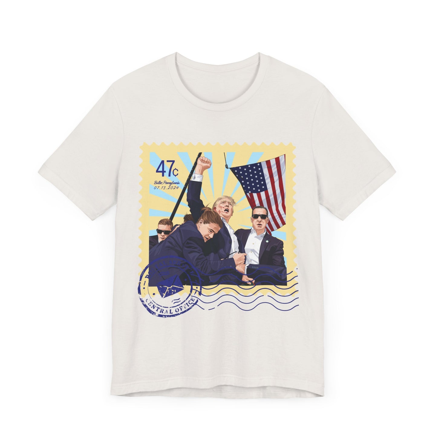 Trump 47c Assassination Defiance Cartoon Art II Postage Stamp - Unisex T-Shirt