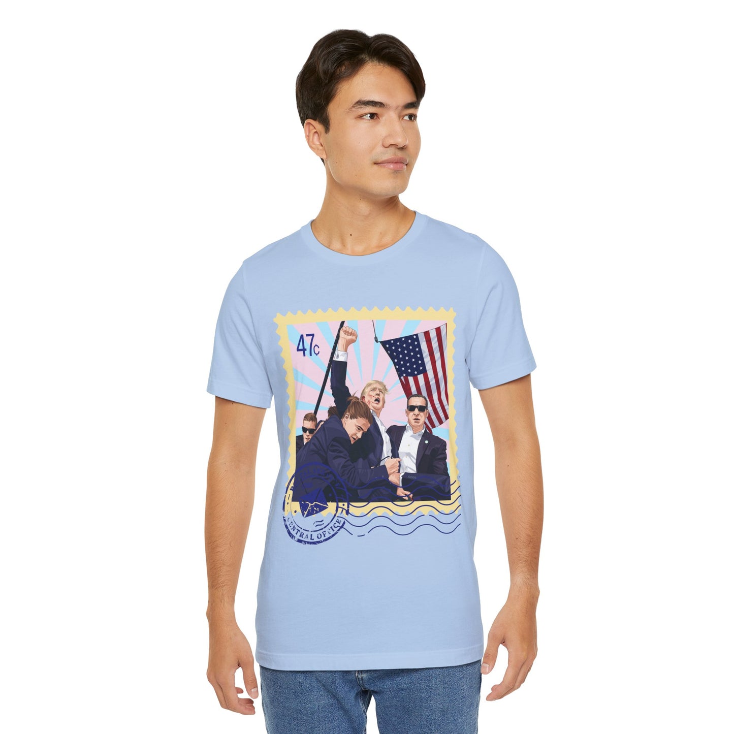 Trump 47c Assassination Defiance Cartoon Art Postage Stamp - Unisex T-Shirt