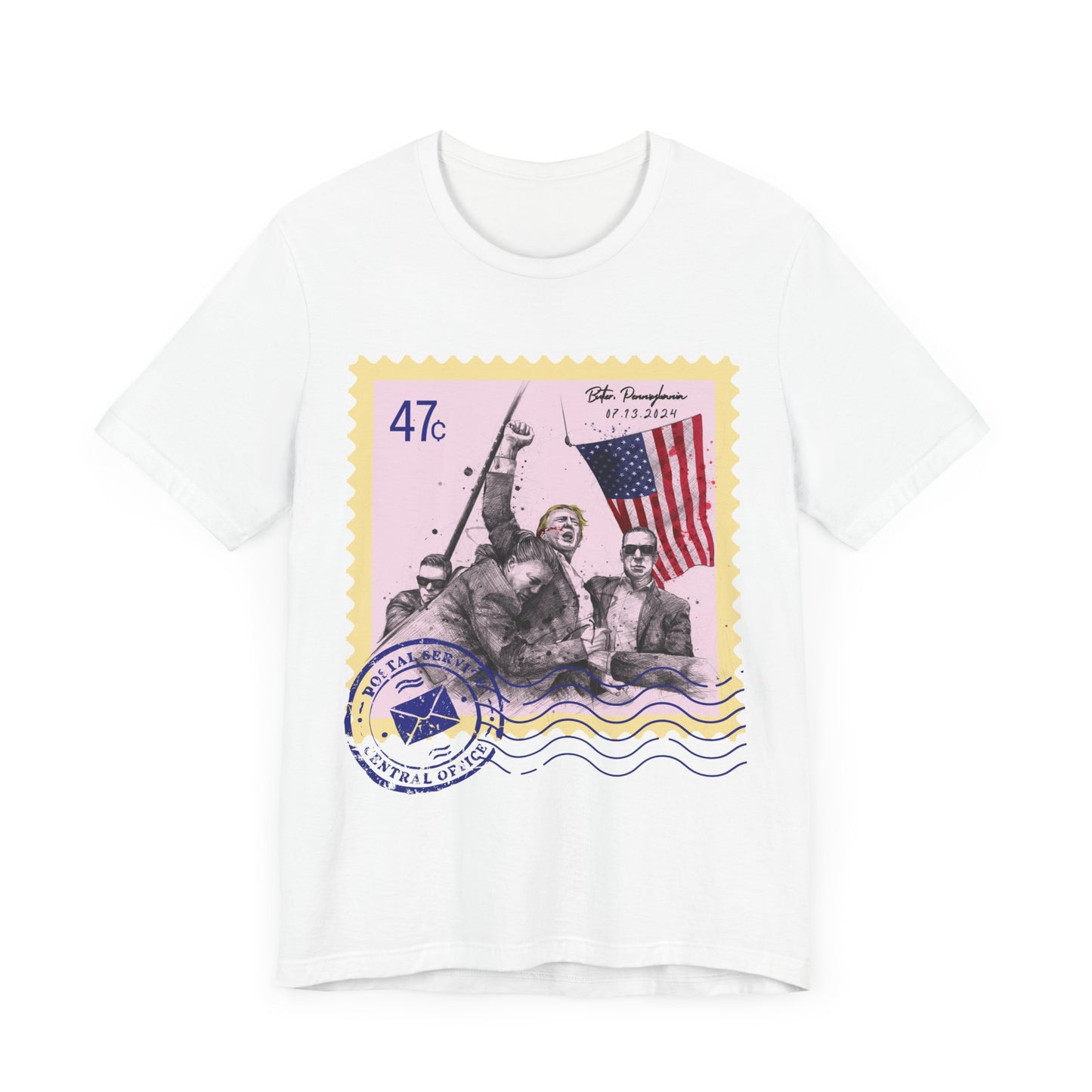 Trump 47c Assassination Defiance Scribble Art Postage Stamp - Unisex T-Shirt