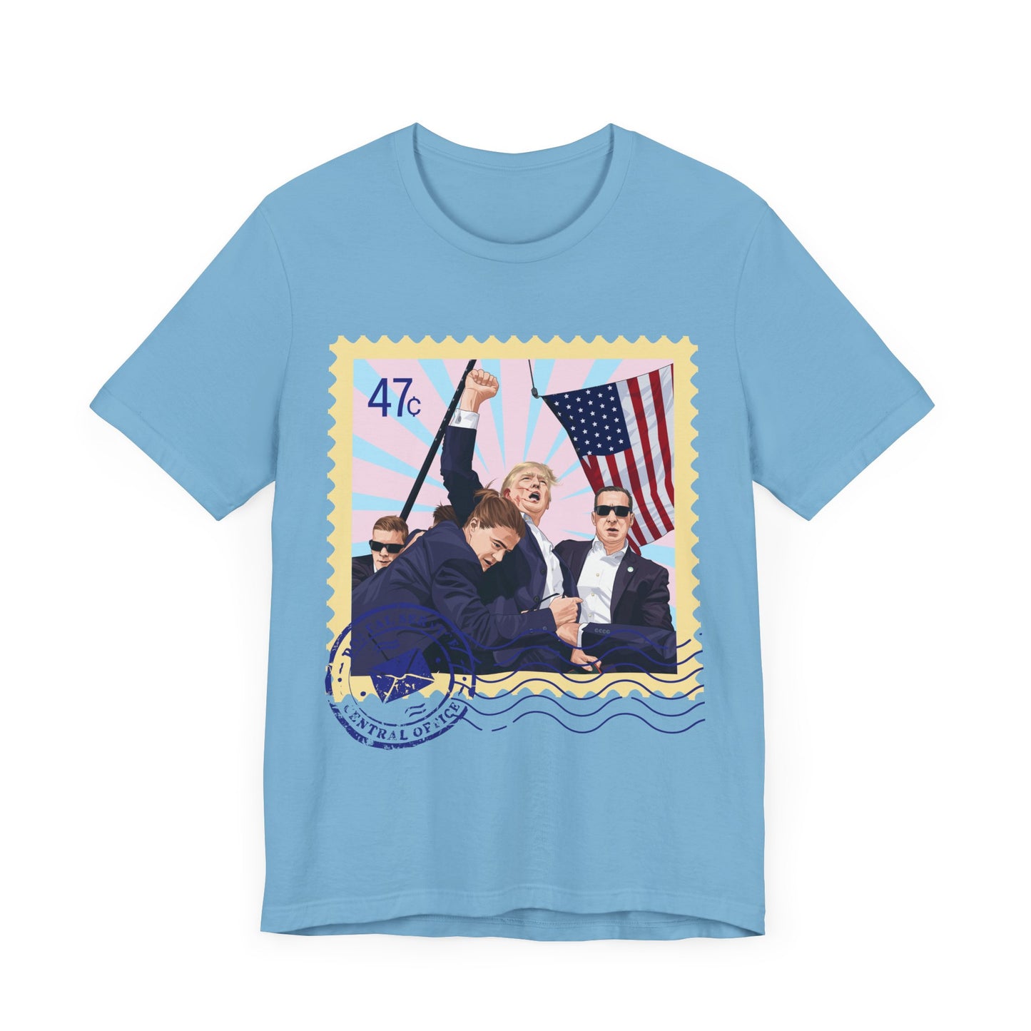 Trump 47c Assassination Defiance Cartoon Art Postage Stamp - Unisex T-Shirt