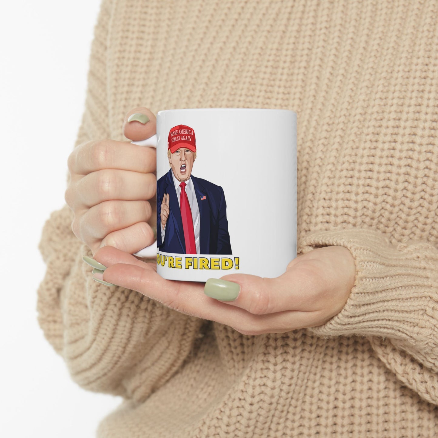 Trump "YOU'RE FIRED!" Cartoon Art I - Ceramic Mug (White, 11oz)