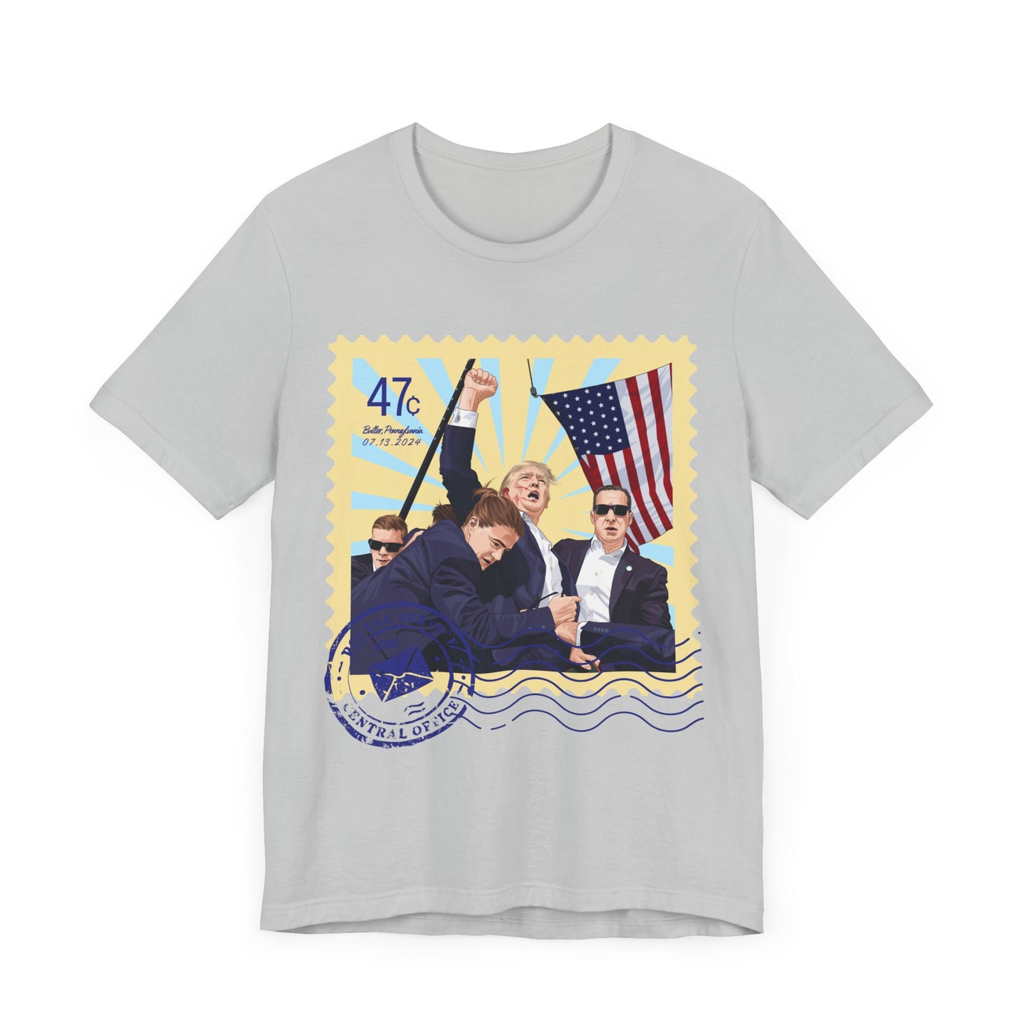 Trump 47c Assassination Defiance Cartoon Art II Postage Stamp - Unisex T-Shirt