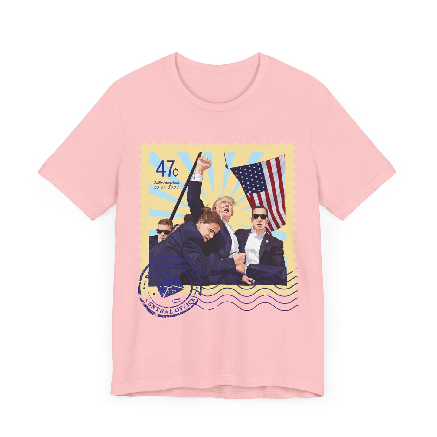 Trump 47c Assassination Defiance Cartoon Art II Postage Stamp - Unisex T-Shirt