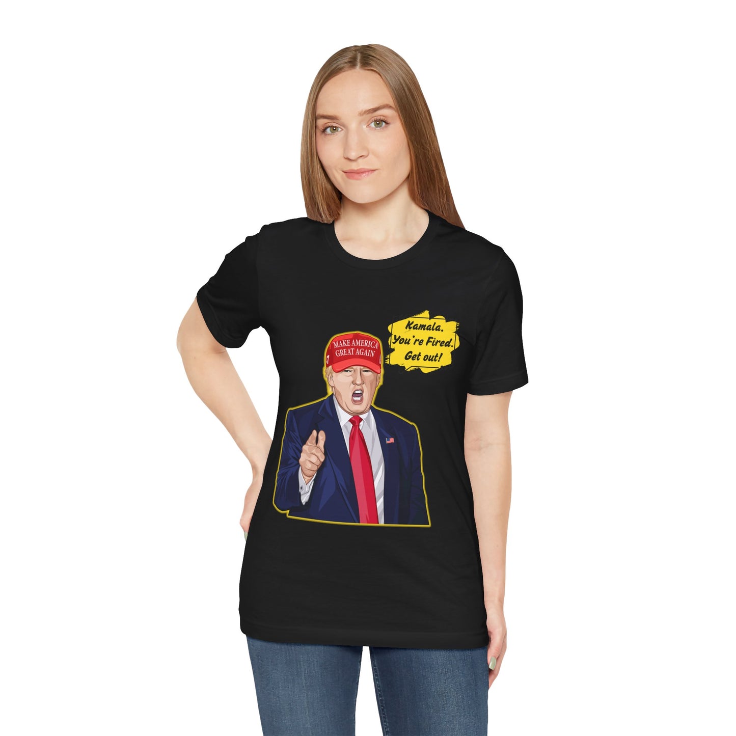 Trump "Kamala, You're Fired. Get Out!" Cartoon Art - Unisex T-Shirt