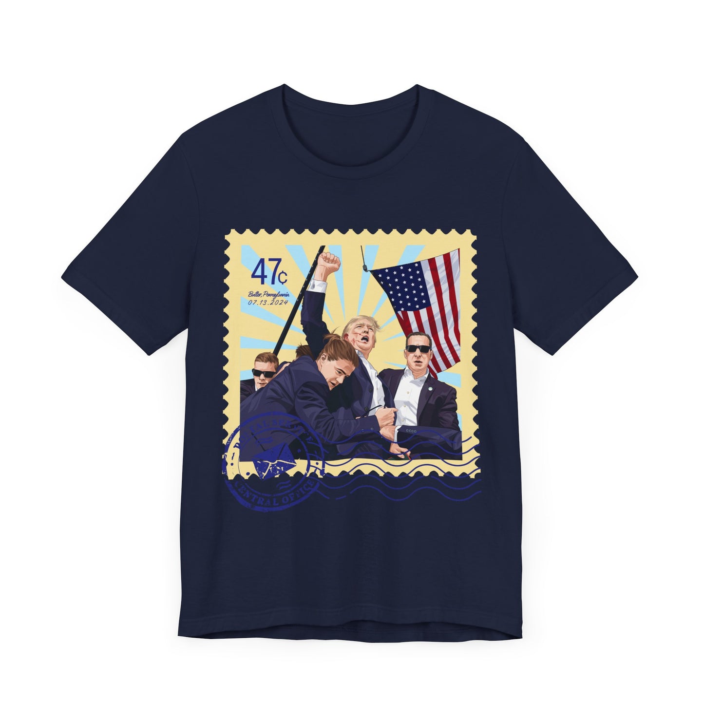 Trump 47c Assassination Defiance Cartoon Art II Postage Stamp - Unisex T-Shirt