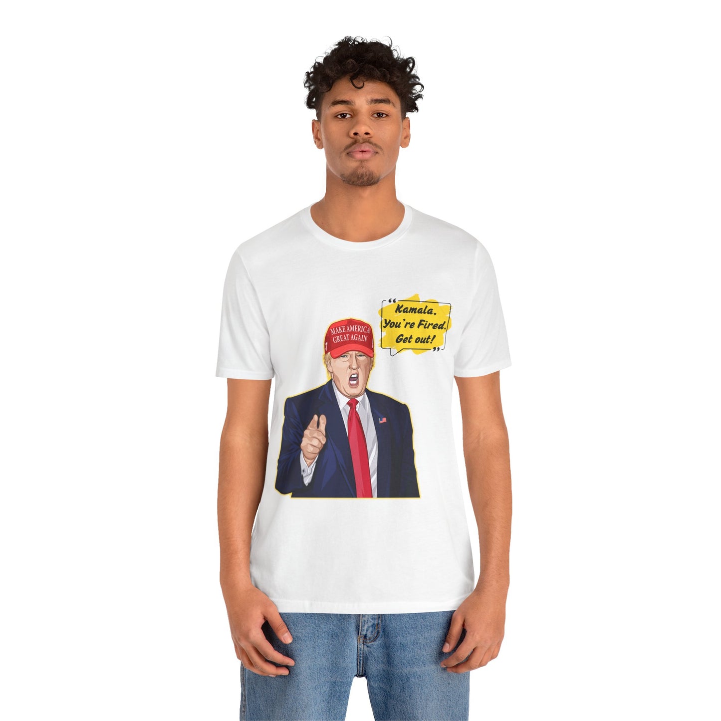 Trump "Kamala, You're Fired. Get Out!" Cartoon Art - Unisex T-Shirt