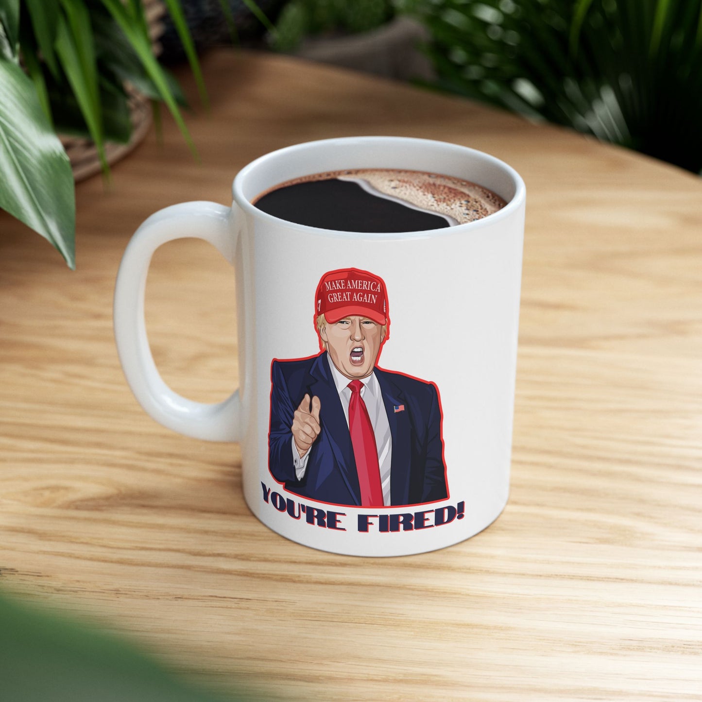 Trump "YOU'RE FIRED!" Cartoon Art III - Ceramic Mug (White, 11oz)