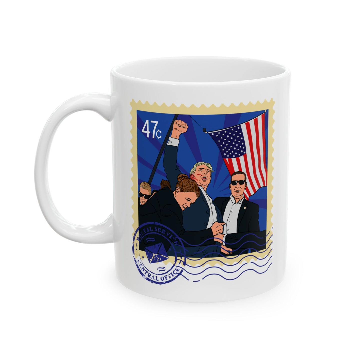 Trump 47c Assassination Defiance Pop Art Postage Stamp - Ceramic Mug (White, 11oz)