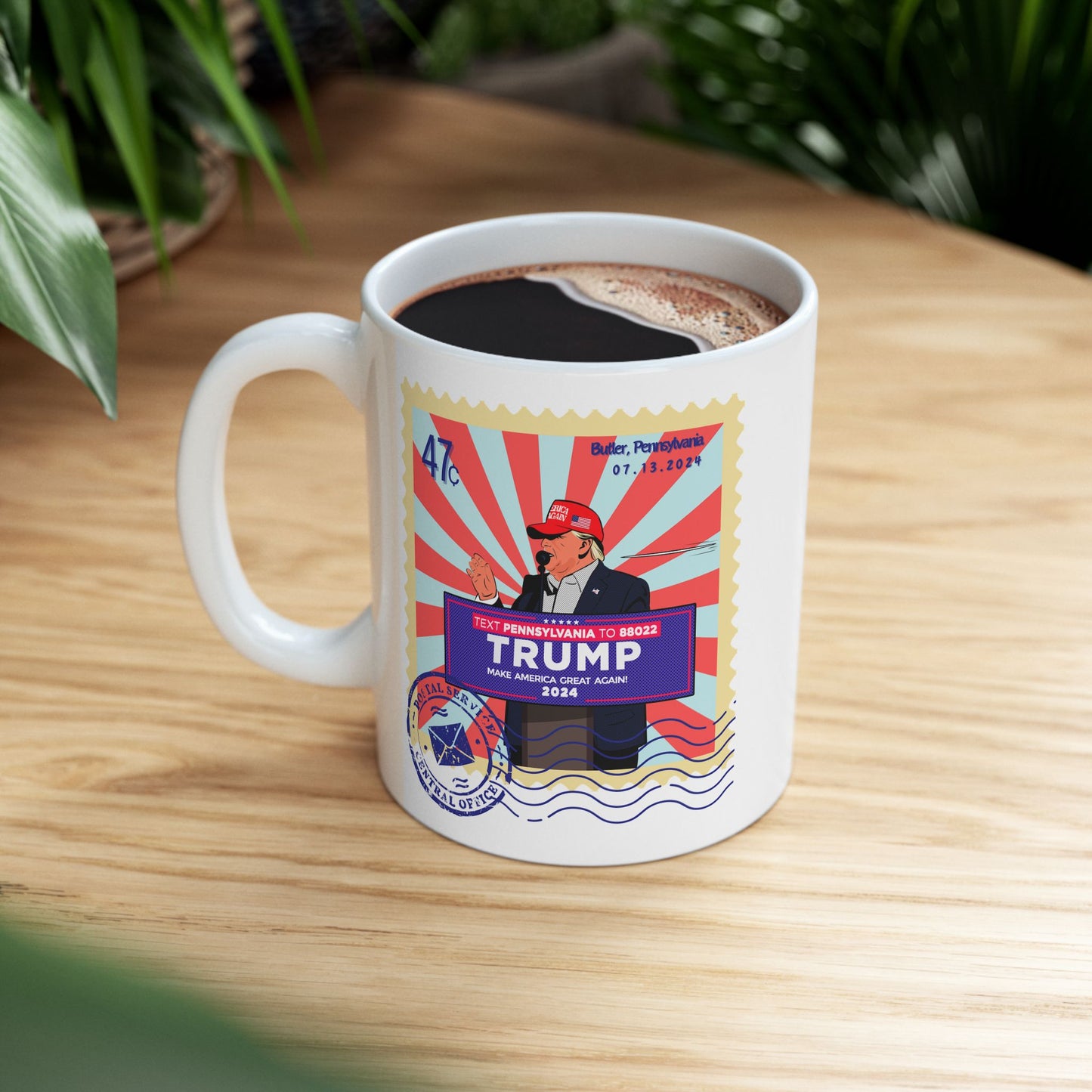 Trump 47c Bullet Dodger Postage Stamp - Ceramic Mug (White, 11oz)