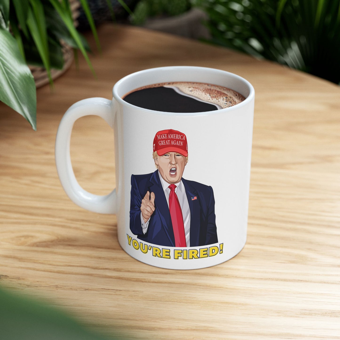 Trump "YOU'RE FIRED!" Cartoon Art I - Ceramic Mug (White, 11oz)