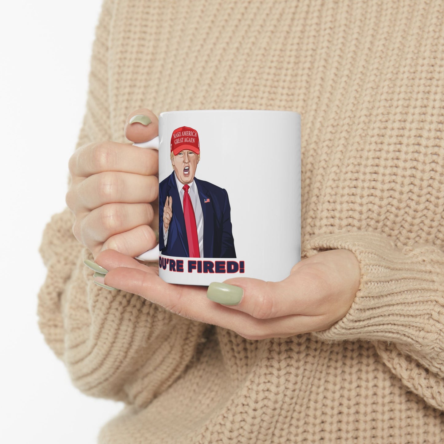 Trump "YOU'RE FIRED!" Cartoon Art - Ceramic Mug (White, 11oz)