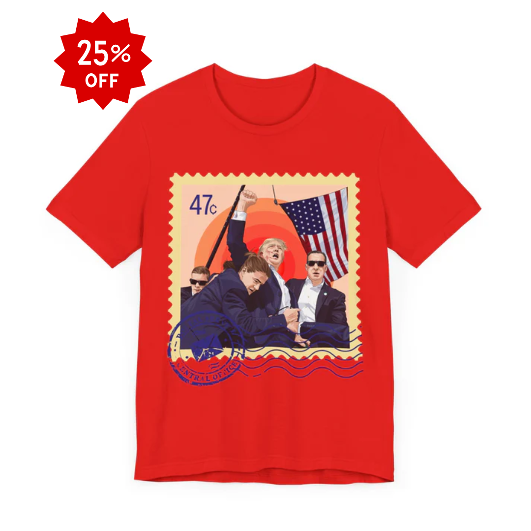 Trump 47c Assassination Defiance Cartoon Art I Postage Stamp - Unisex T-Shirt