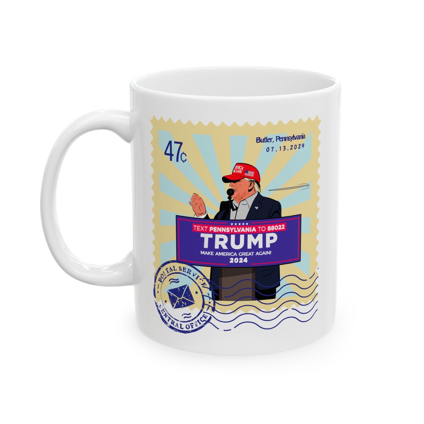 Trump 47c Bullet Dodger II Postage Stamp - Ceramic Mug (White, 11oz)