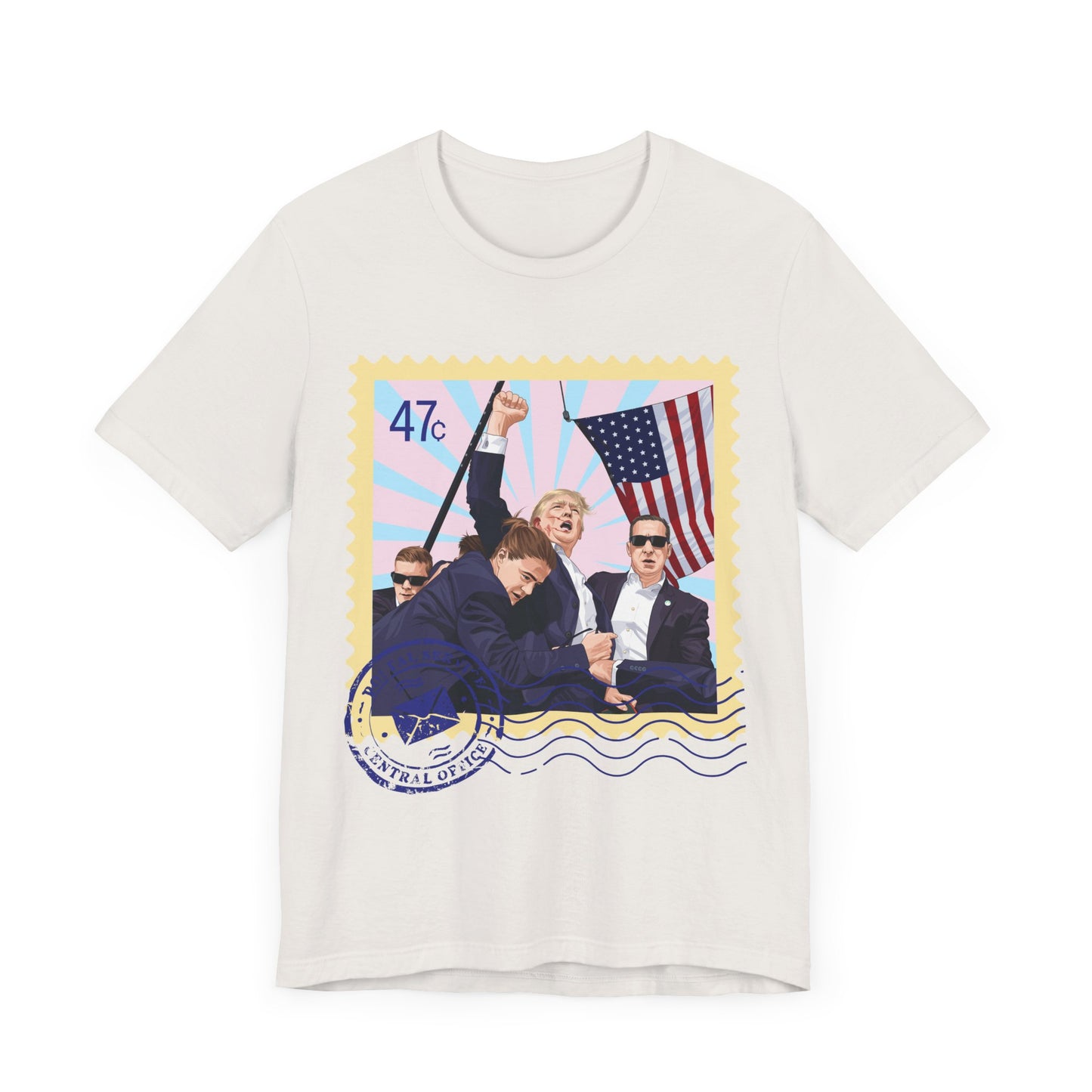 Trump 47c Assassination Defiance Cartoon Art Postage Stamp - Unisex T-Shirt