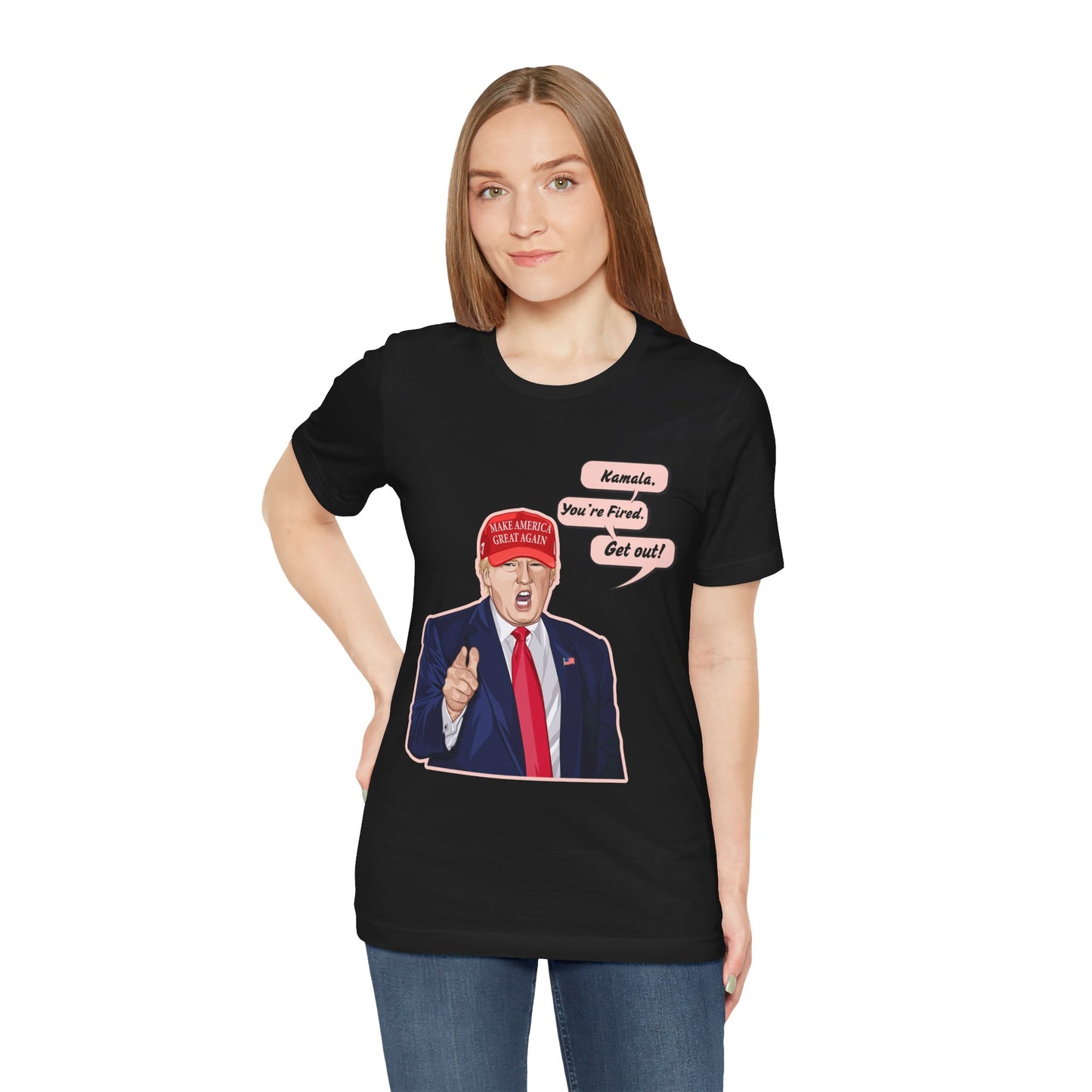 Trump "Kamala, You're Fired. Get Out!" Cartoon Art II - Unisex T-Shirt