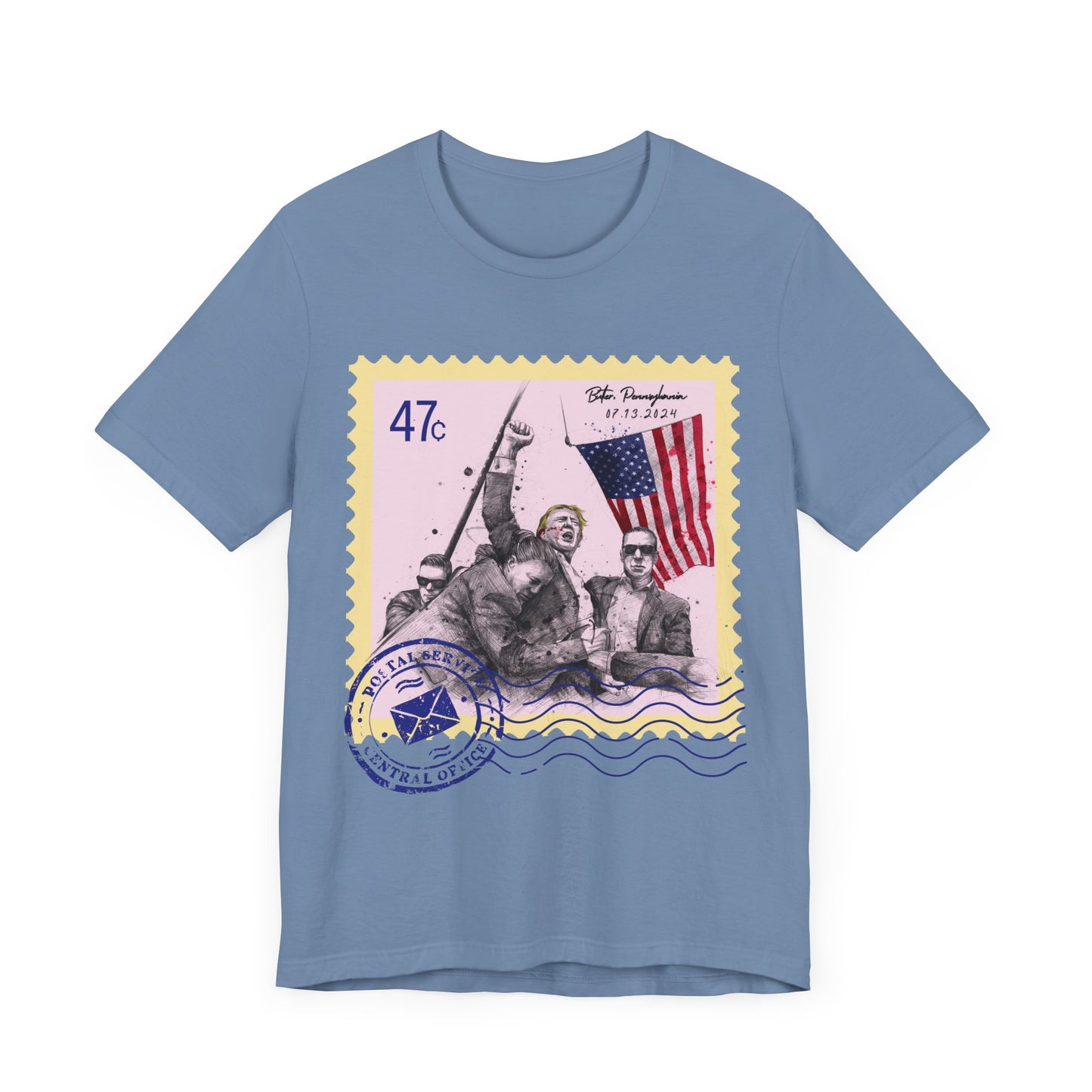 Trump 47c Assassination Defiance Scribble Art Postage Stamp - Unisex T-Shirt