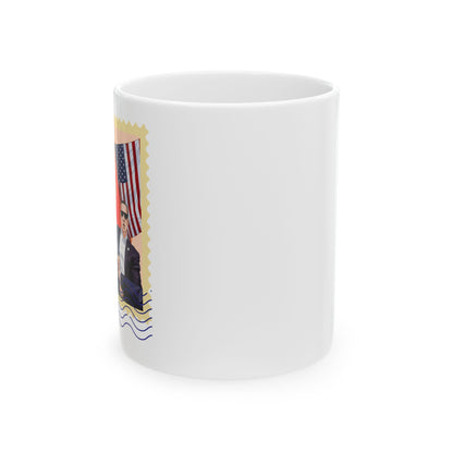 Trump 47c Assassination Defiance Cartoon Art I Postage Stamp - Ceramic Mug (White, 11oz)