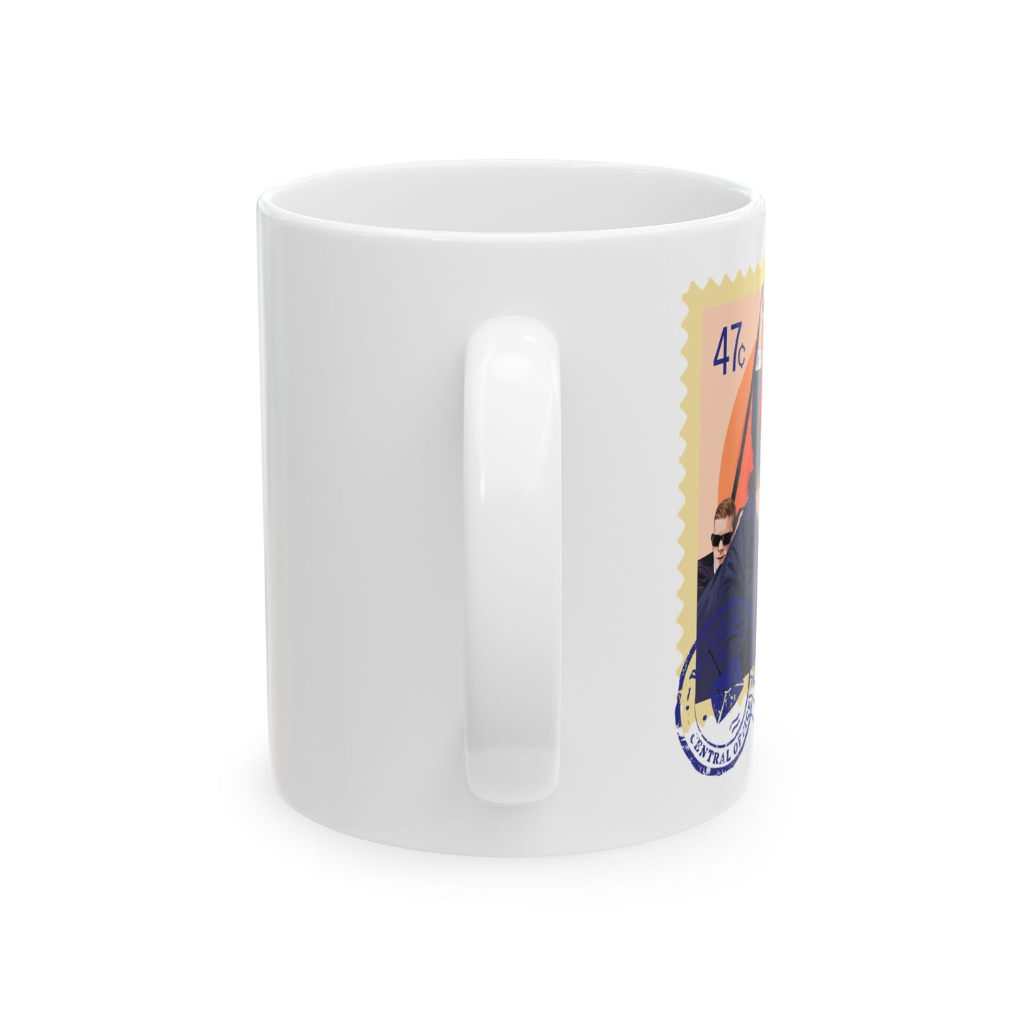 Trump 47c Assassination Defiance Cartoon Art I Postage Stamp - Ceramic Mug (White, 11oz)