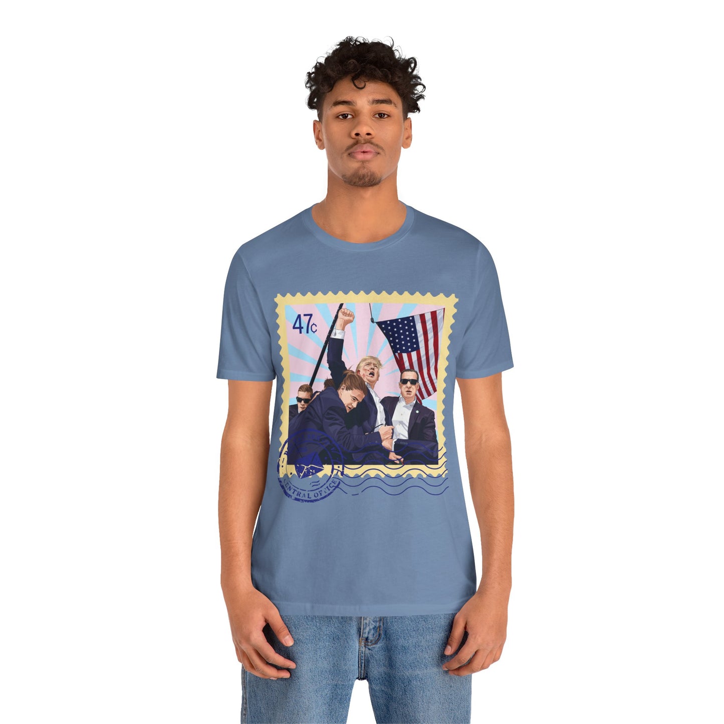 Trump 47c Assassination Defiance Cartoon Art Postage Stamp - Unisex T-Shirt