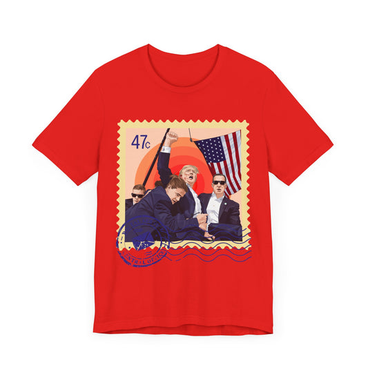 Trump 47c Assassination Defiance Cartoon Art I Postage Stamp - Unisex T-Shirt