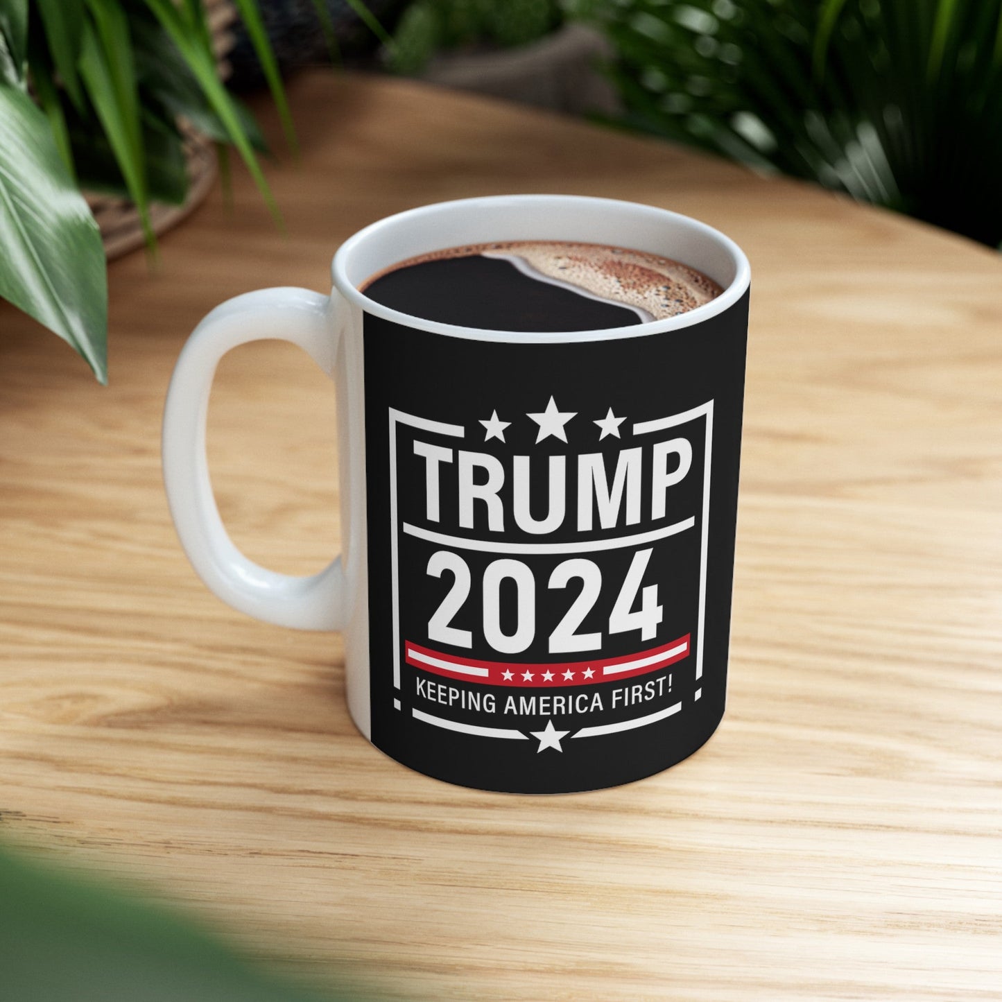 Trump 2024 Keeping America First - Ceramic Mug (Black, 11oz) - American Apostle - 11oz