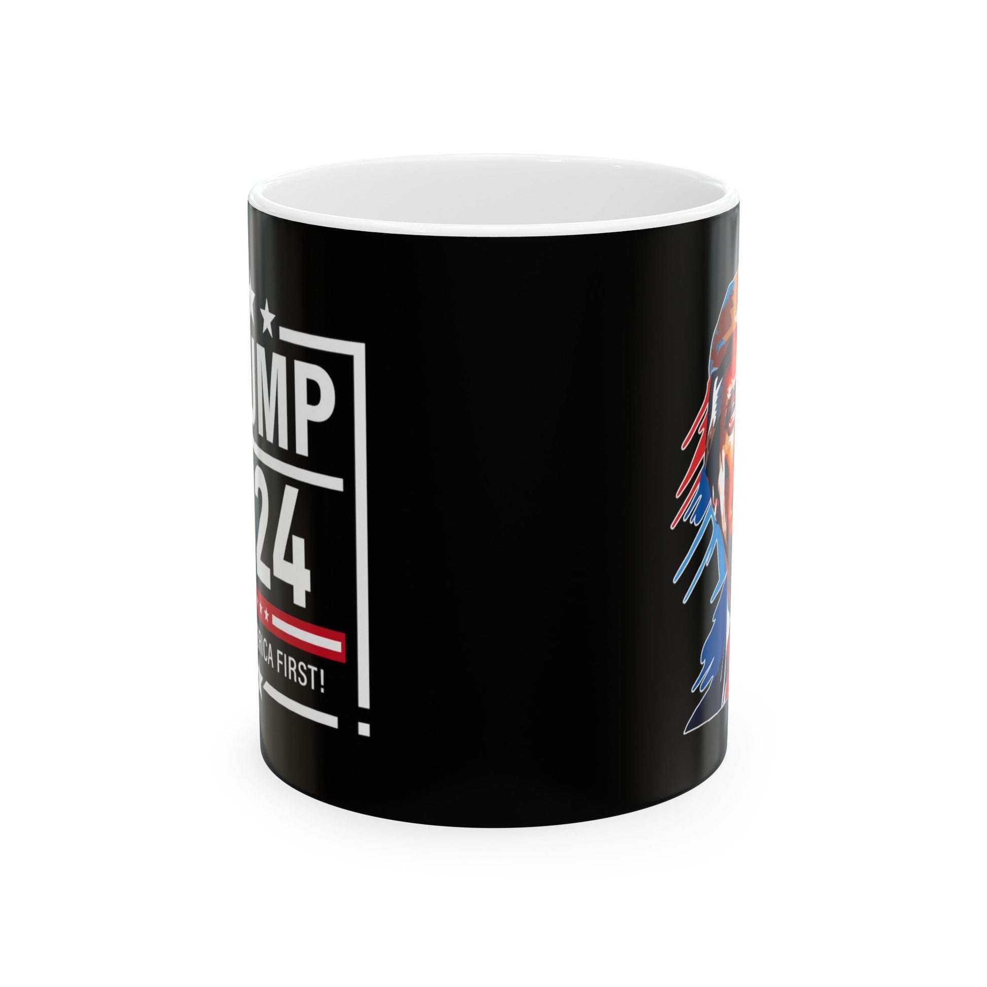 Trump 2024 Keeping America First - Ceramic Mug (Black, 11oz) - American Apostle - 11oz