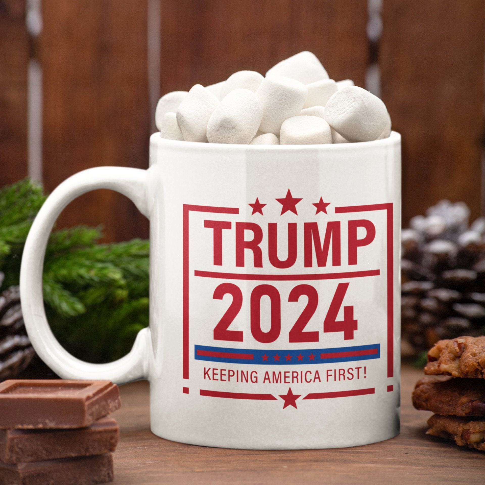 Trump 2024 Keeping America First - Ceramic Mug (White, 11oz) - American Apostle - 11oz