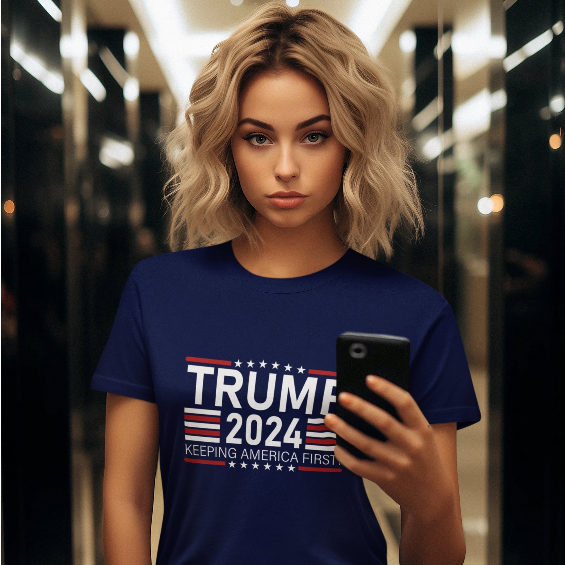 Trump 2024 Keeping America First II - Unisex T - Shirt - American Apostle - Navy