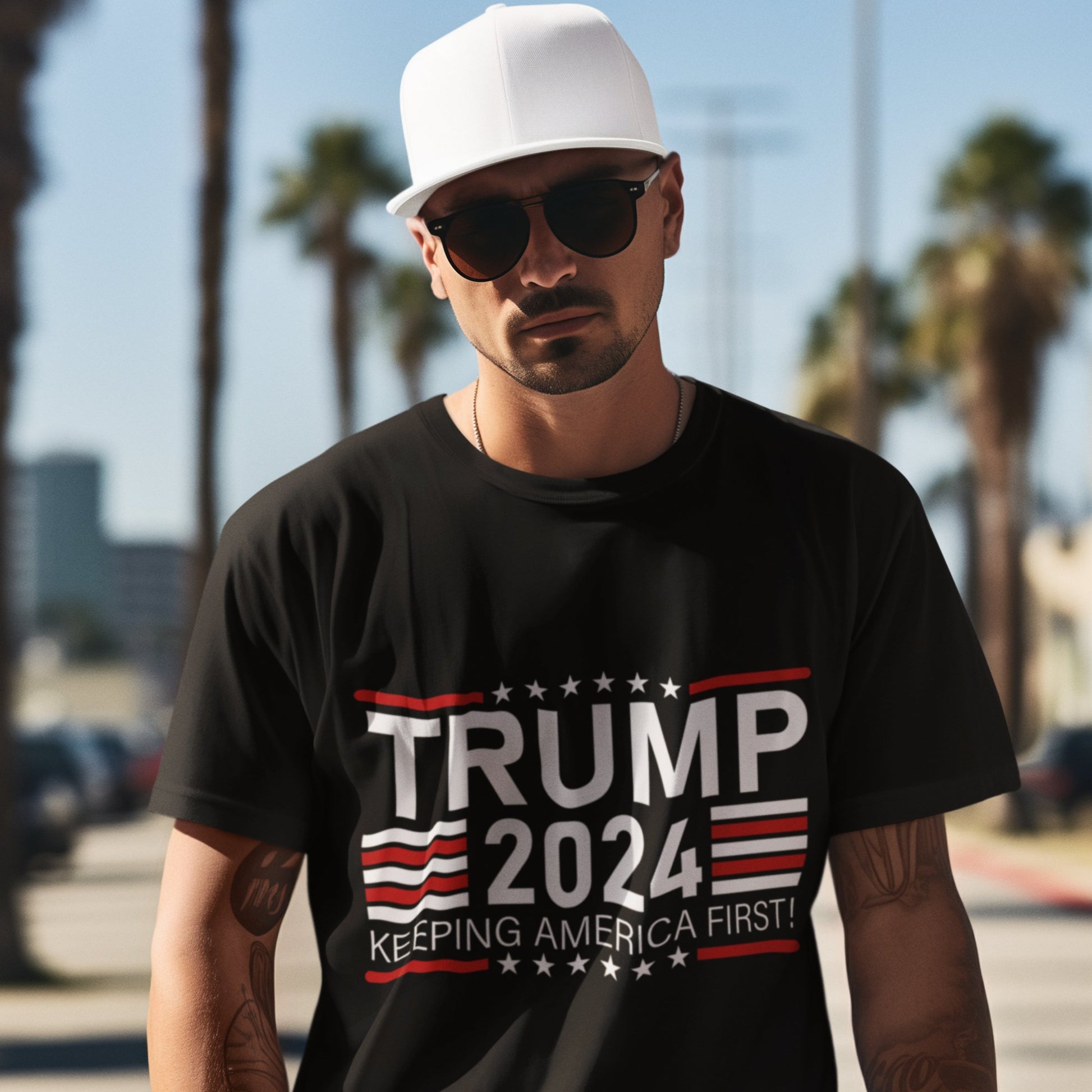 Trump 2024 Keeping America First II - Unisex T - Shirt - American Apostle - Black