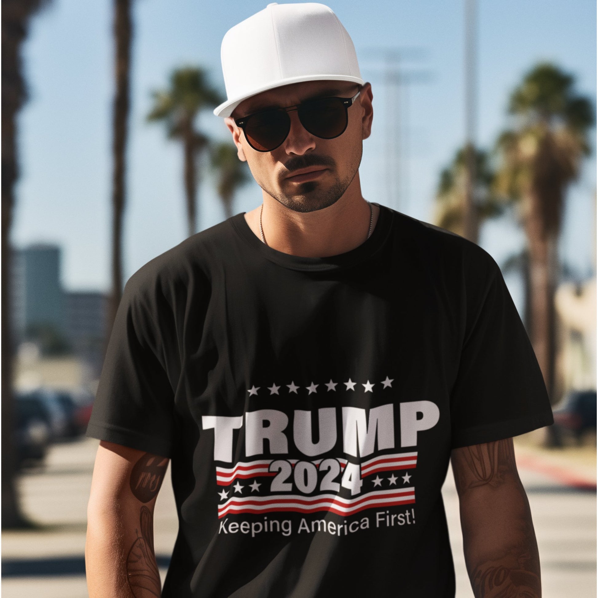 Trump 2024 Keeping America First III - Unisex T - Shirt - American Apostle - Black