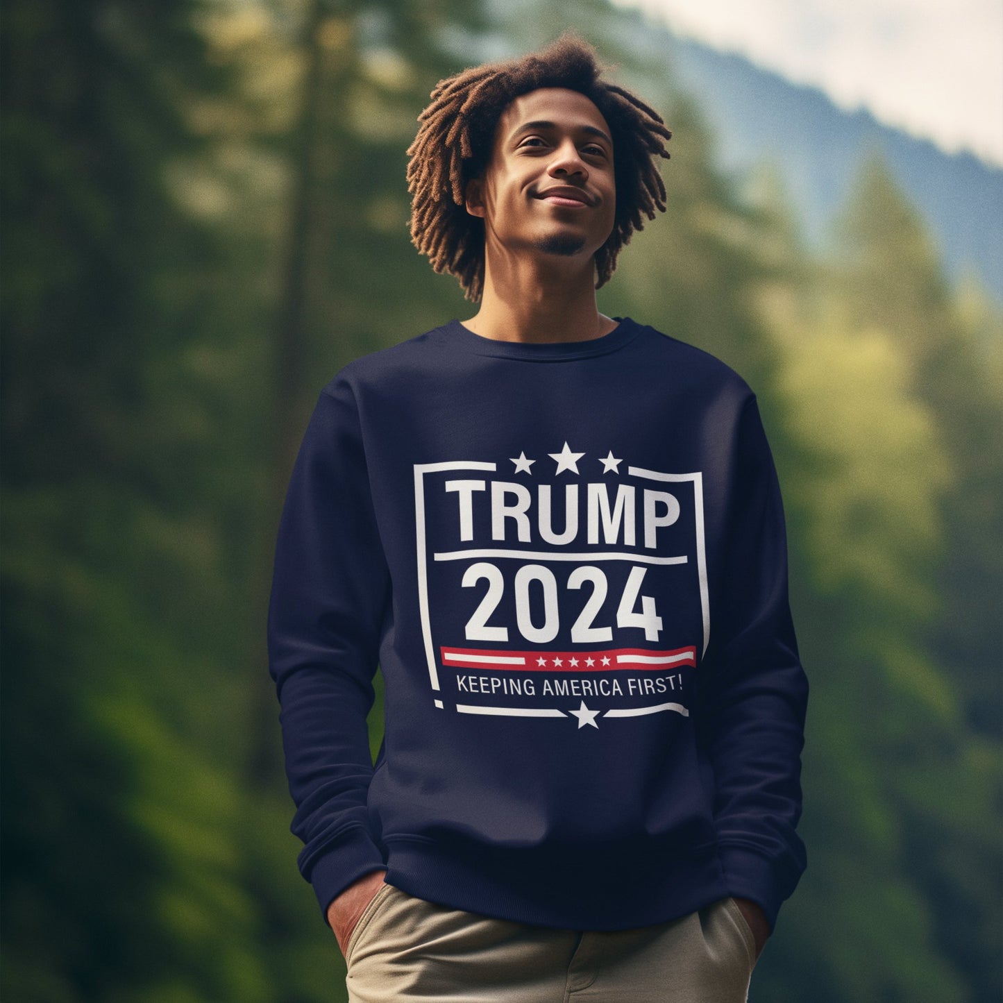 Trump 2024 Keeping America First - Unisex Sweatshirt - American Apostle - Navy